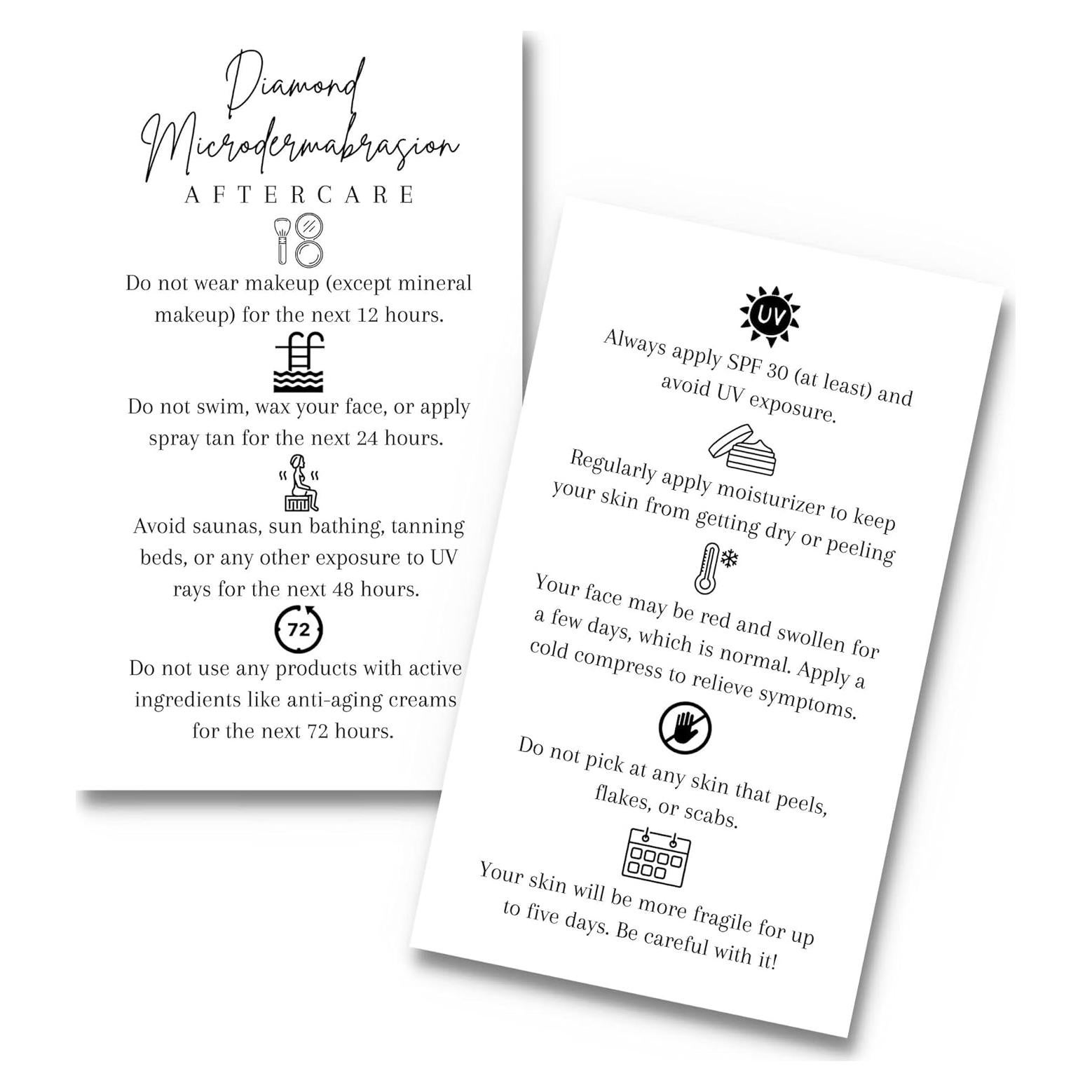 Tarjetas de Cuidado Posterior Microdermoabrasión Lashicorn 50 Unidades