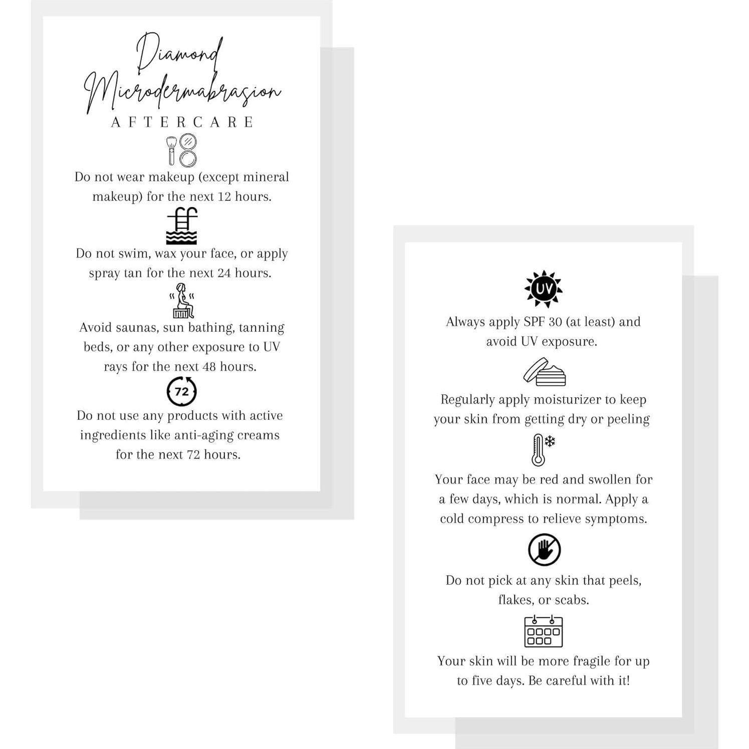 Tarjetas de Cuidado Posterior Microdermoabrasión Lashicorn 50 Unidades