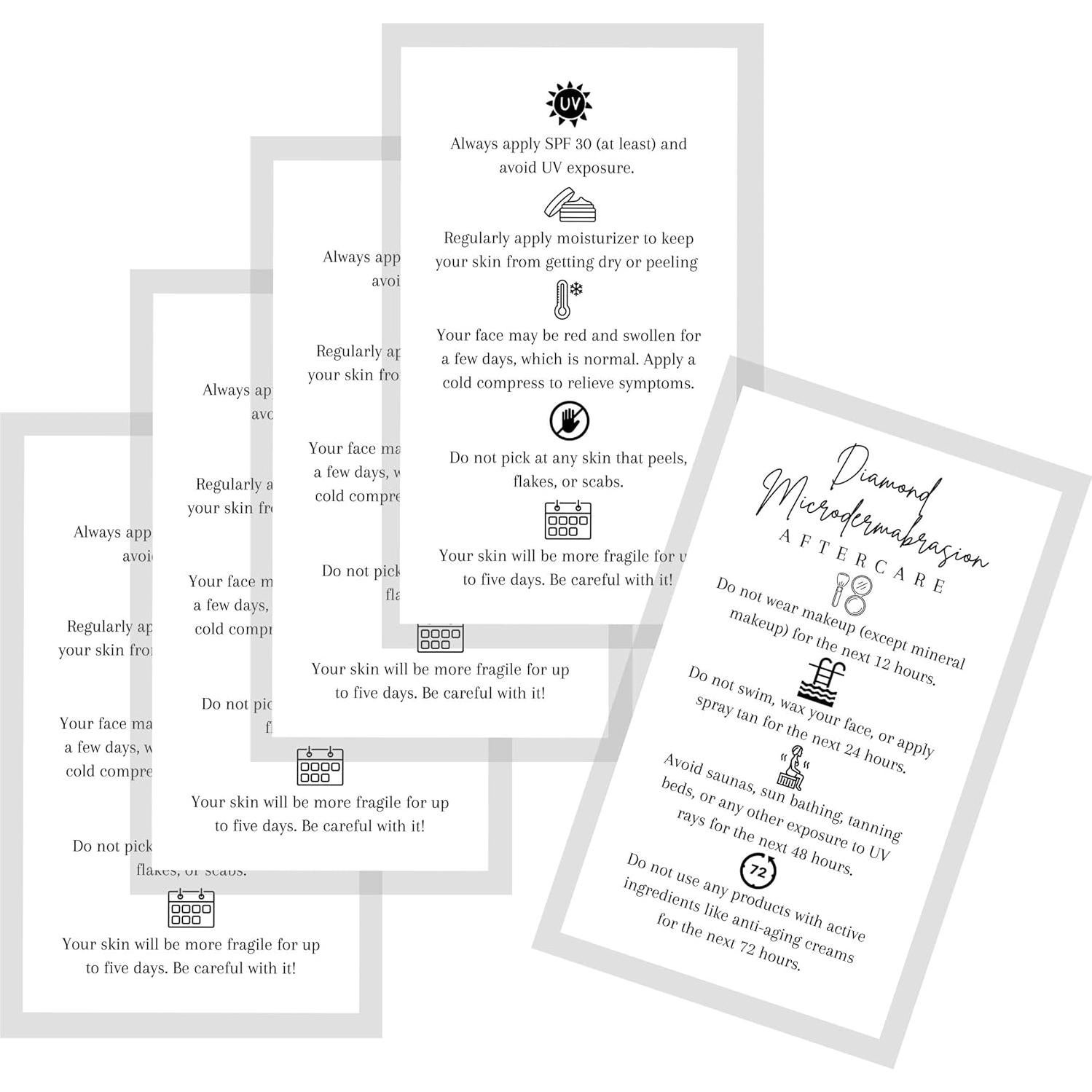 Tarjetas de Cuidado Posterior Microdermoabrasión Lashicorn 50 Unidades