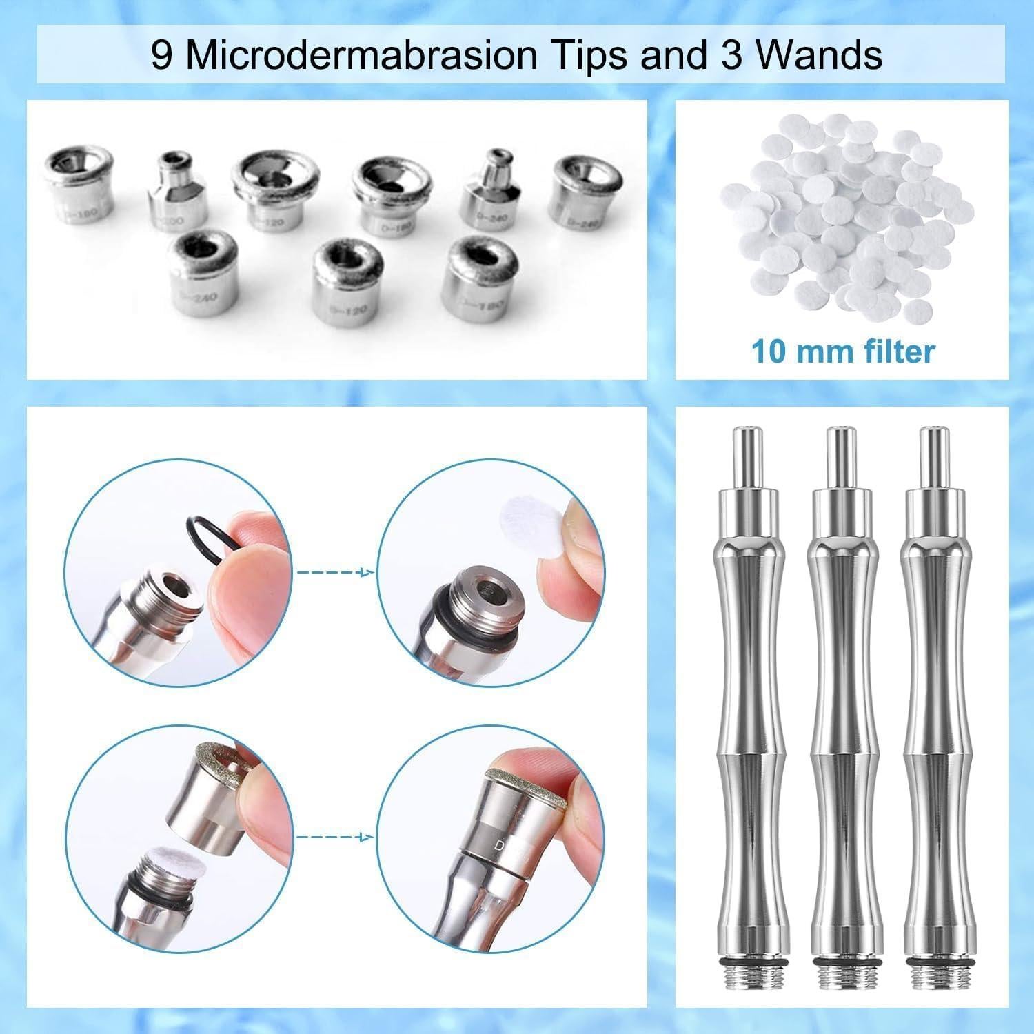 Kit de Microdermoabrasión ZEIZOMZER con 9 Puntas y Filtros
