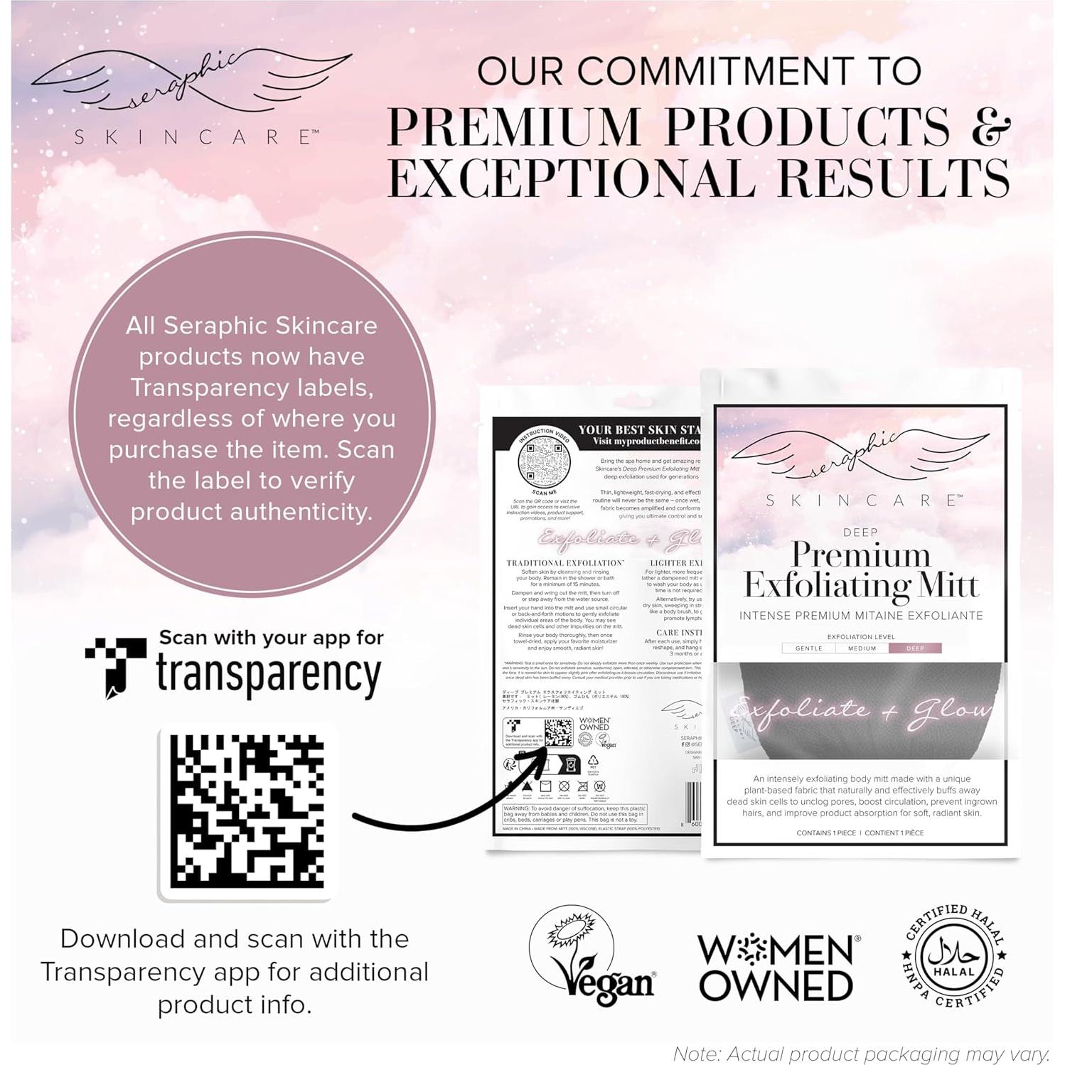 Guante Exfoliante Profundo Seraphic Skincare - Mitón de Fibra Viscosa para Piel Sensible