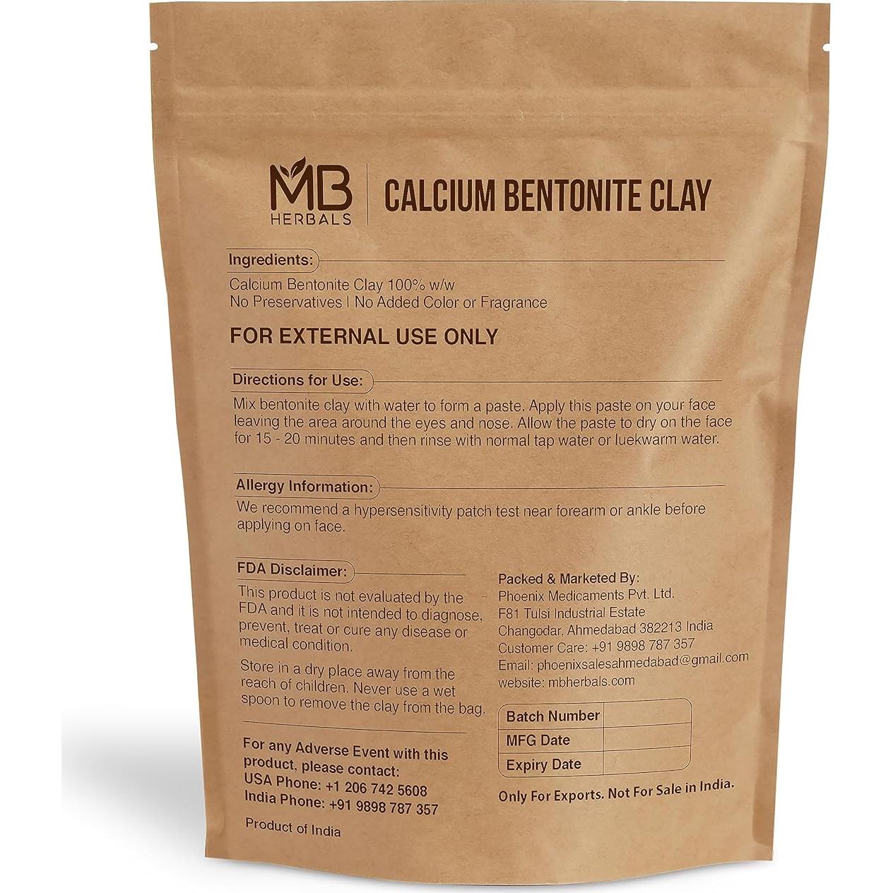 Polvo de Arcilla Bentonita de Calcio MB Herbals 227g Sin Fragancia