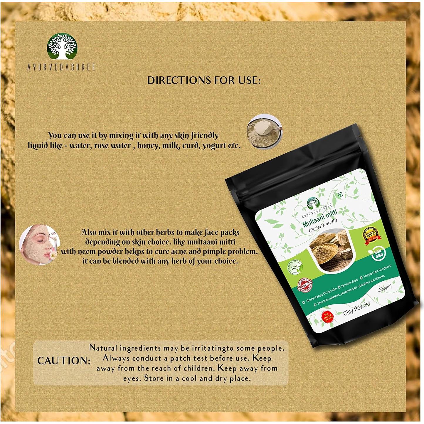 Polvo de Arcilla Bentonita AYURVEDASHREE 200g - Exfoliante Facial Natural