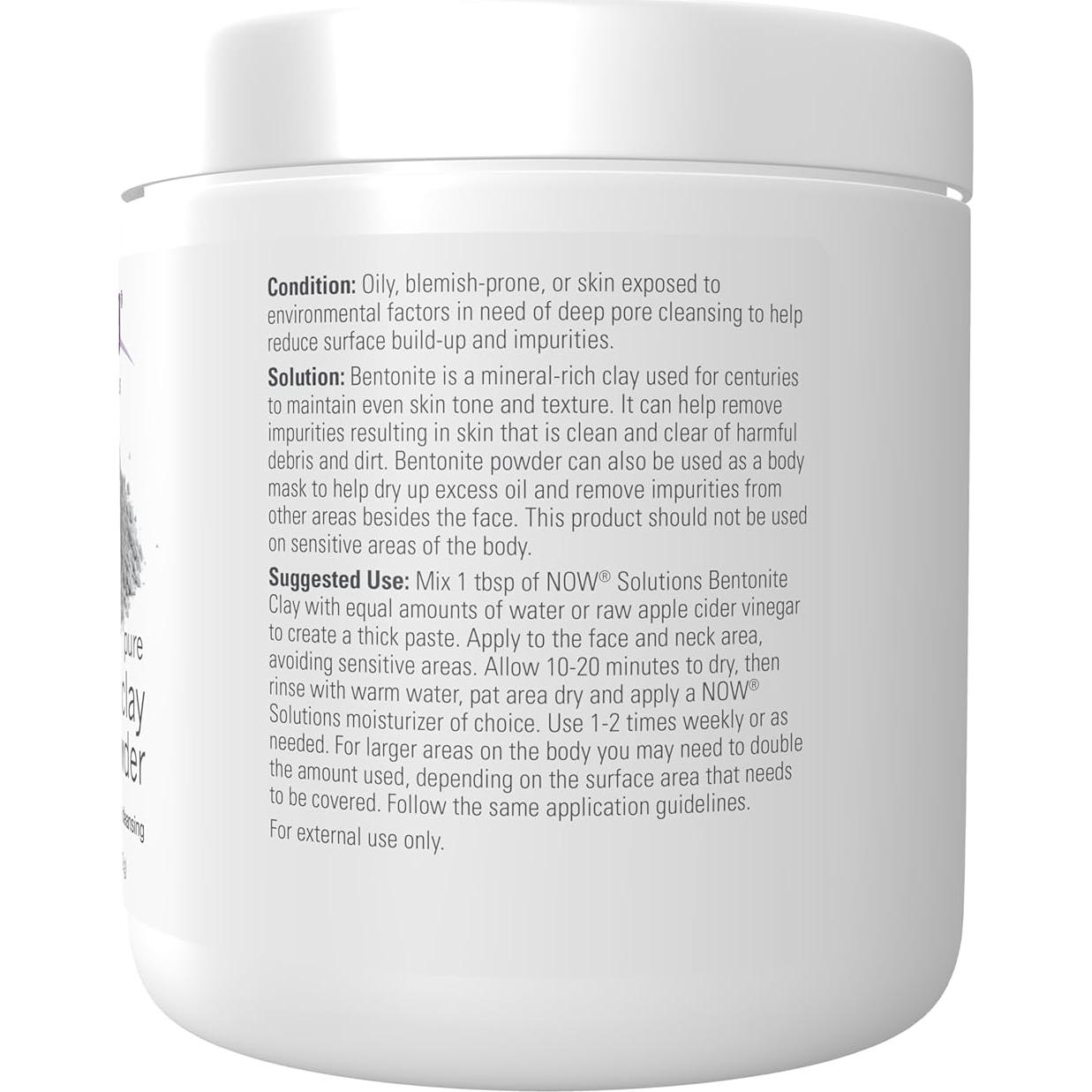 Polvo de Arcilla Bentonita NOW Foods 311g - Mascarilla Facial y Corporal