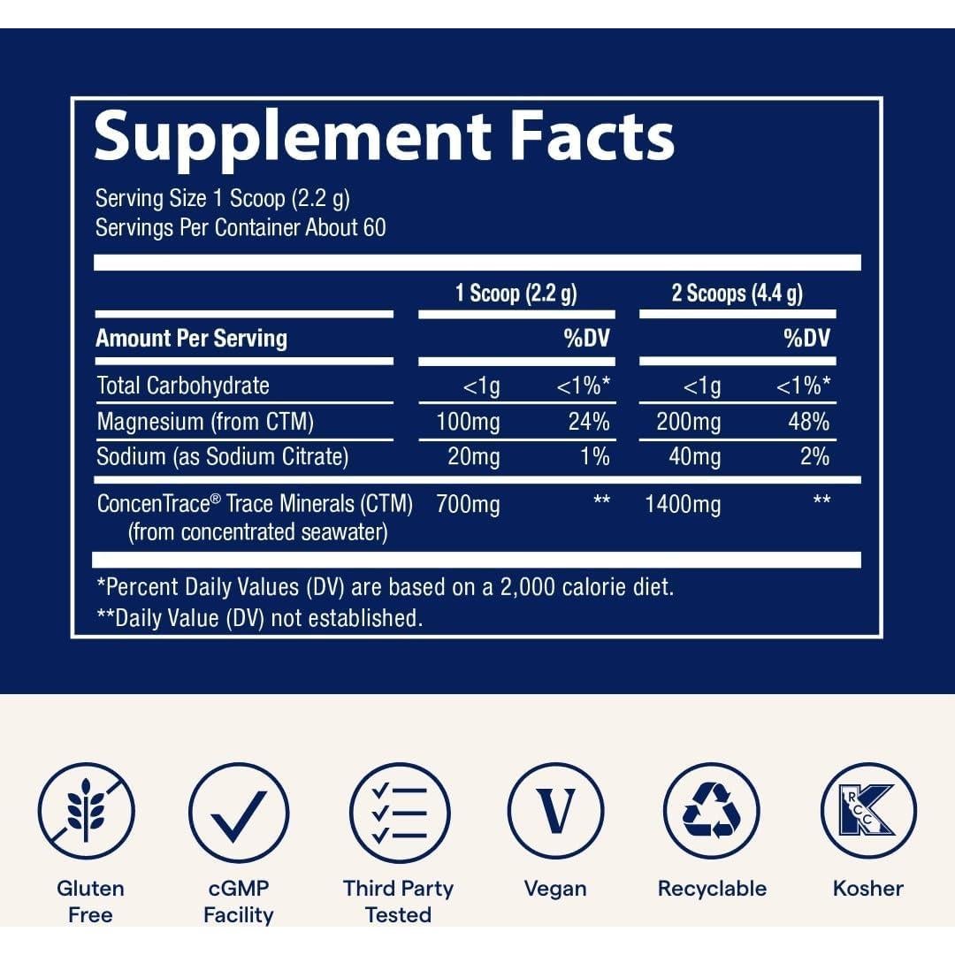 Trace Minerals ConcenTrace Polvo Mineral Diario 60 Porciones 700mg Acai Azul