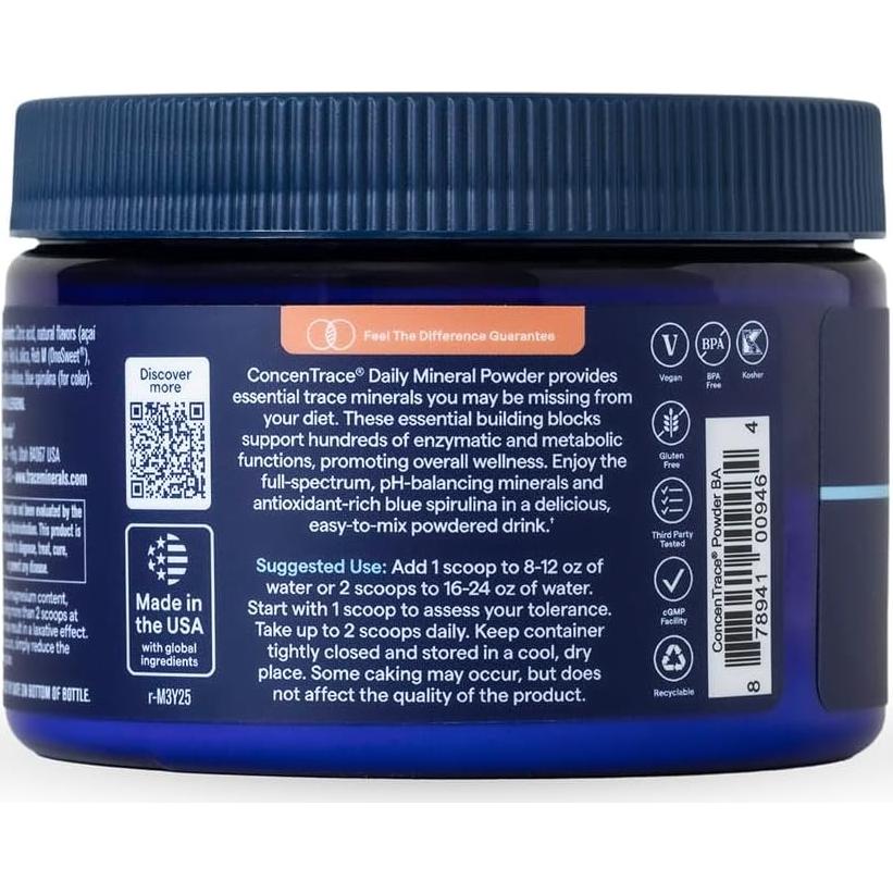 Trace Minerals ConcenTrace Polvo Mineral Diario 60 Porciones 700mg Acai Azul