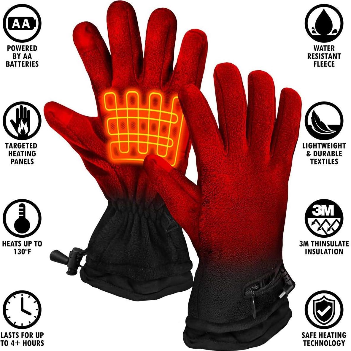 Guantes Calentados ActionHeat para Invierno - Forro Polar Negro