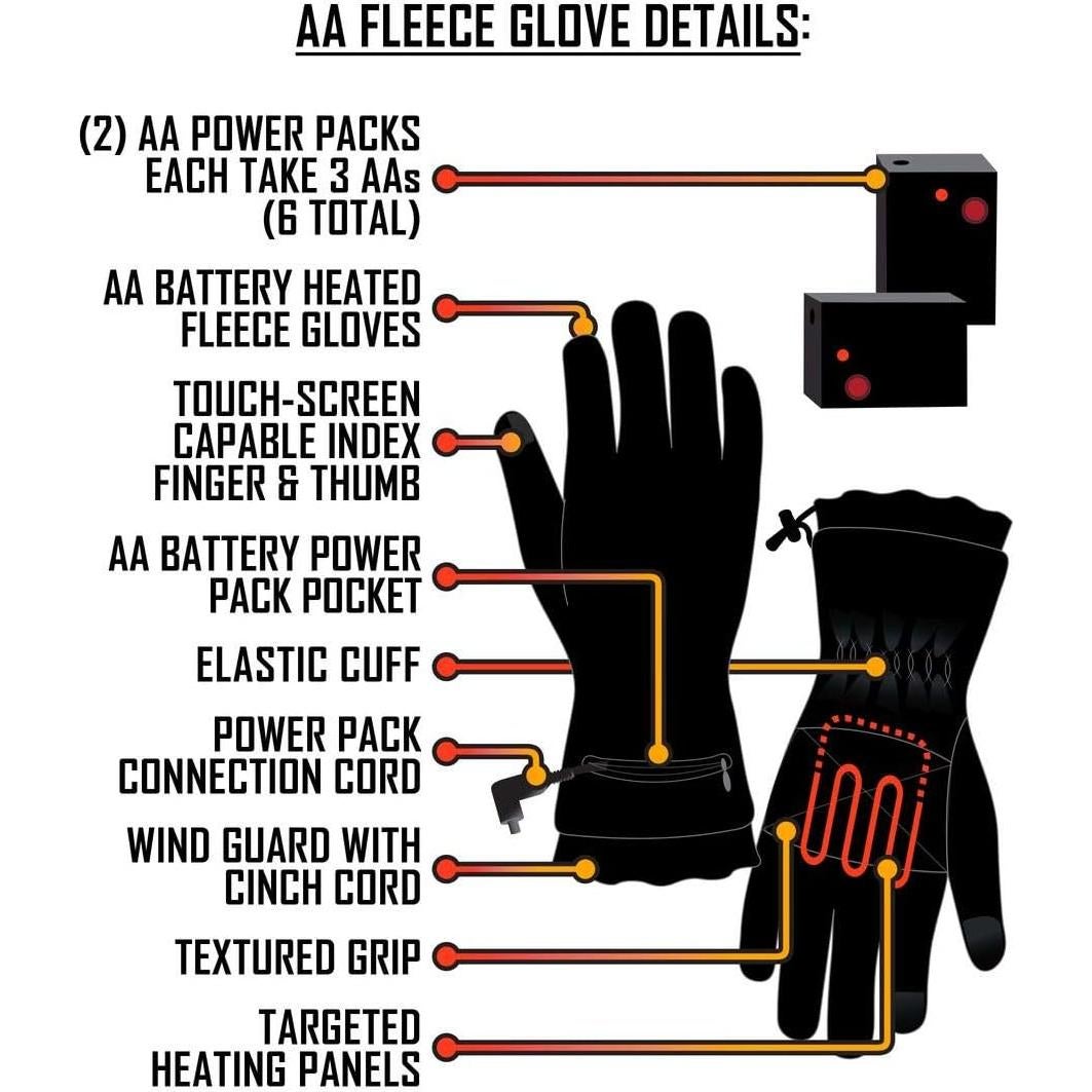 Guantes Calentados ActionHeat para Invierno - Forro Polar Negro