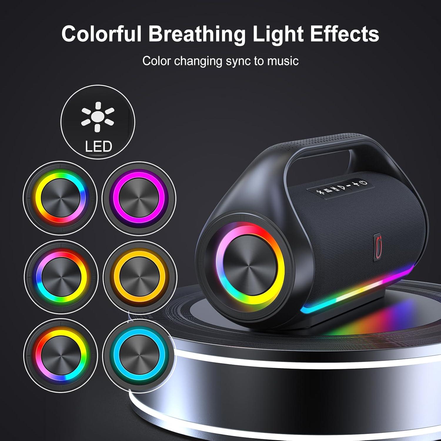 Altavoz Bluetooth HWWR D20 Portátil Impermeable 60W Graves LED