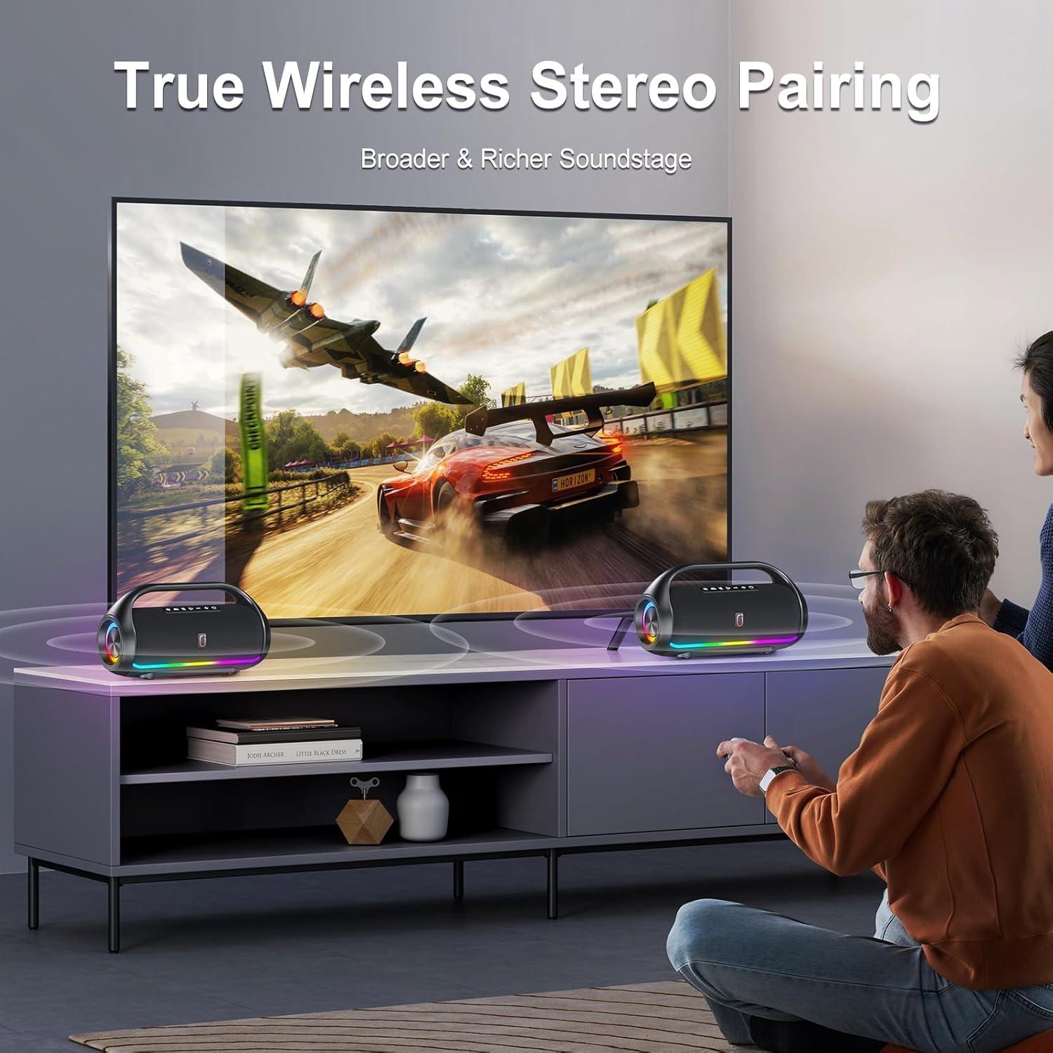 Altavoz Bluetooth HWWR D20 Portátil Impermeable 60W Graves LED