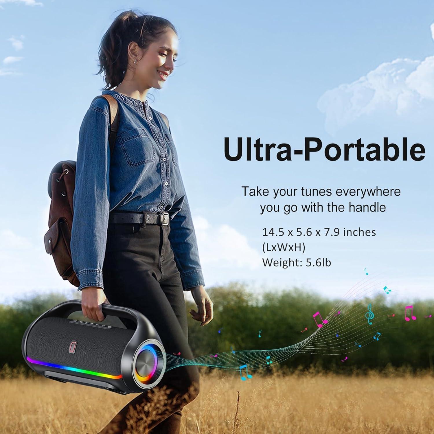 Altavoz Bluetooth HWWR D20 Portátil Impermeable 60W Graves LED