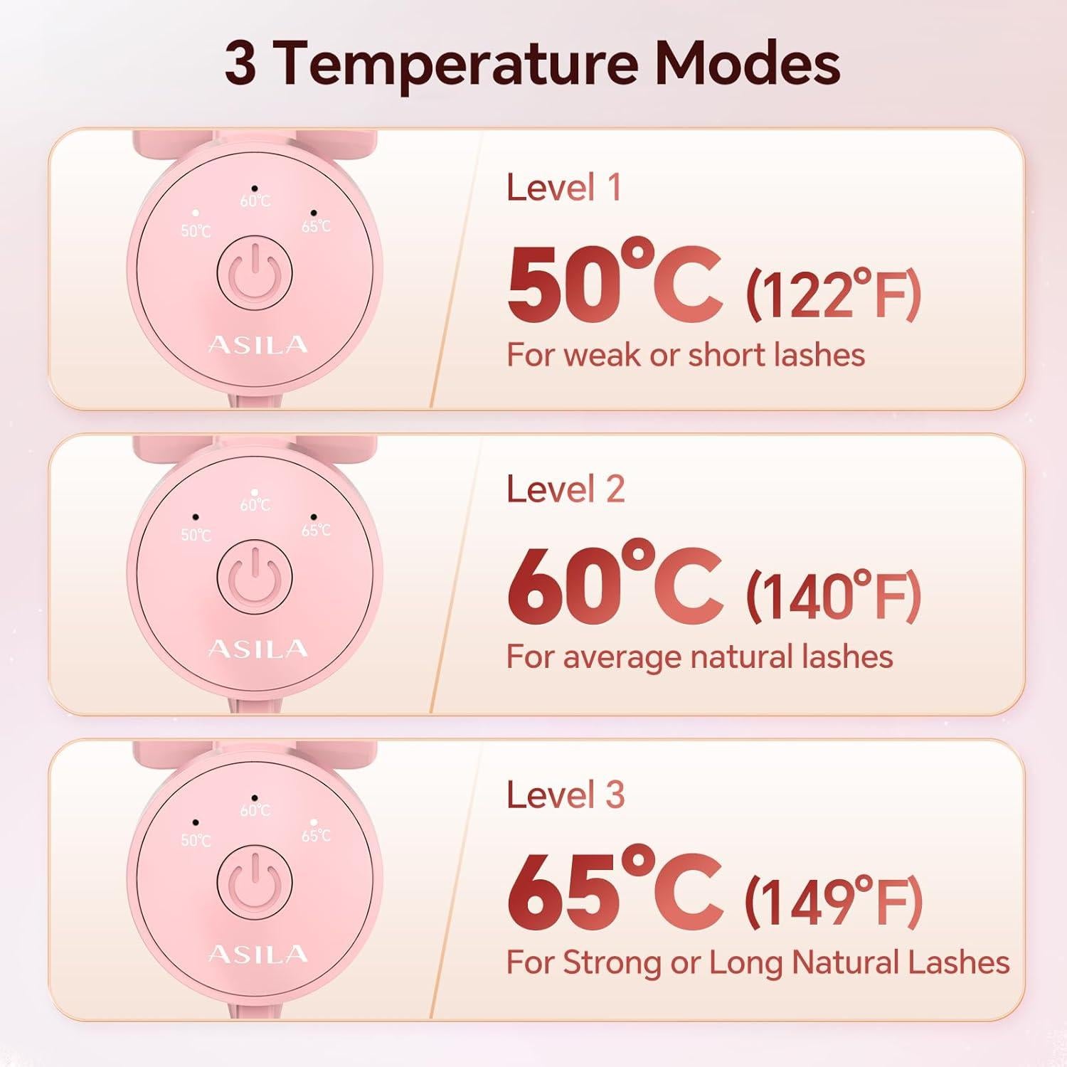 Rizadora de Pestañas Eléctrica ASILA Rosa, 3 Temperaturas, Carga Tipo-C