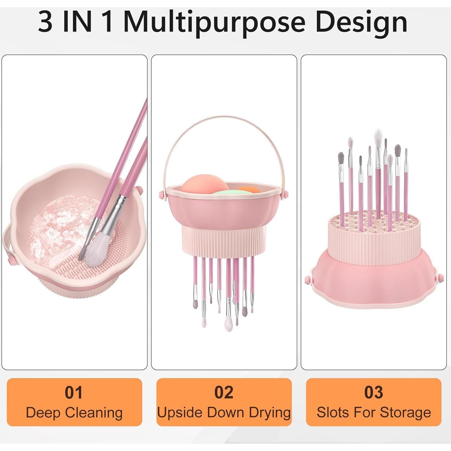 Alfombrilla Limpiadora de Brochas Senbowe 3 en 1 Rosa