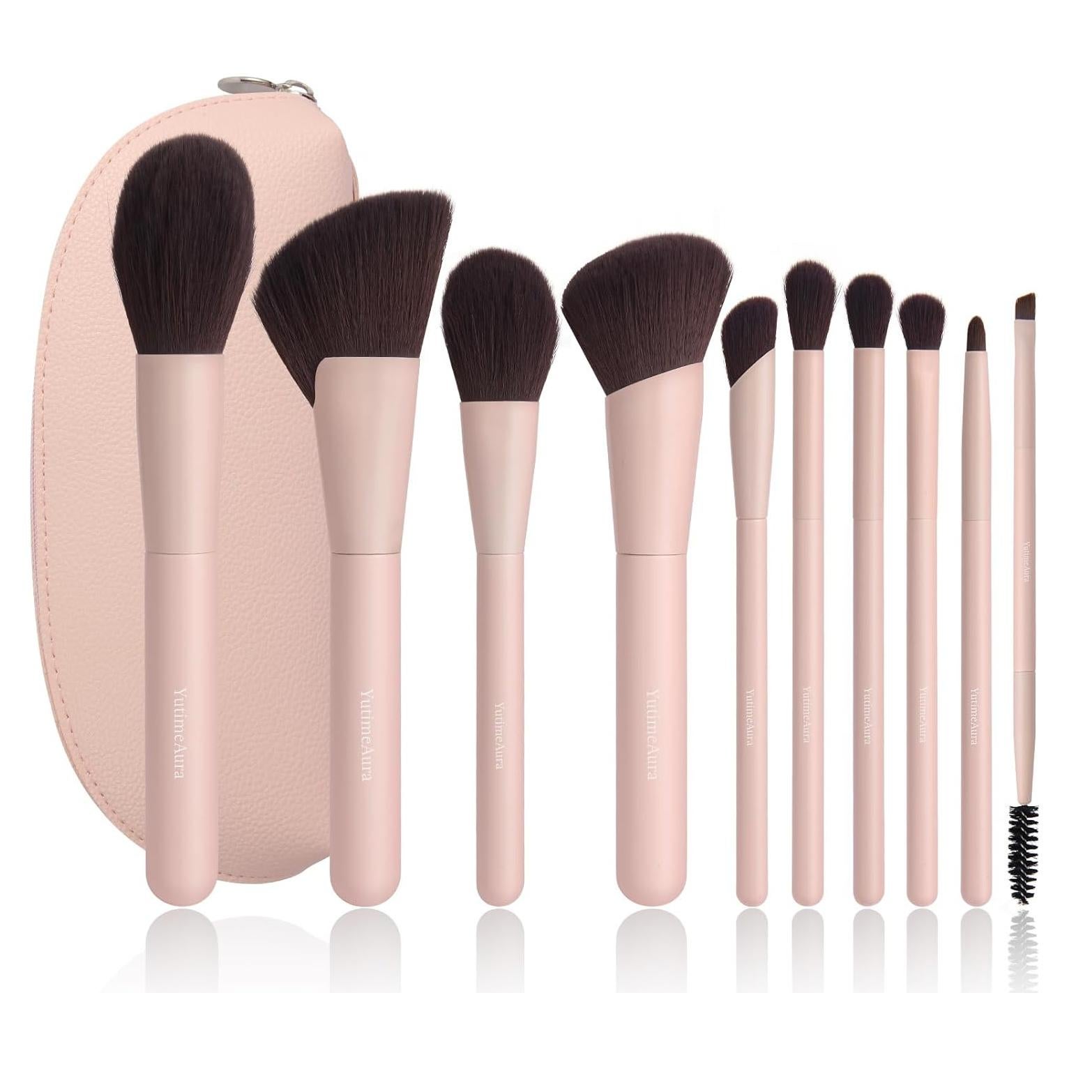 Juego de Brochas de Maquillaje 10 Piezas YutimeAura Rosa