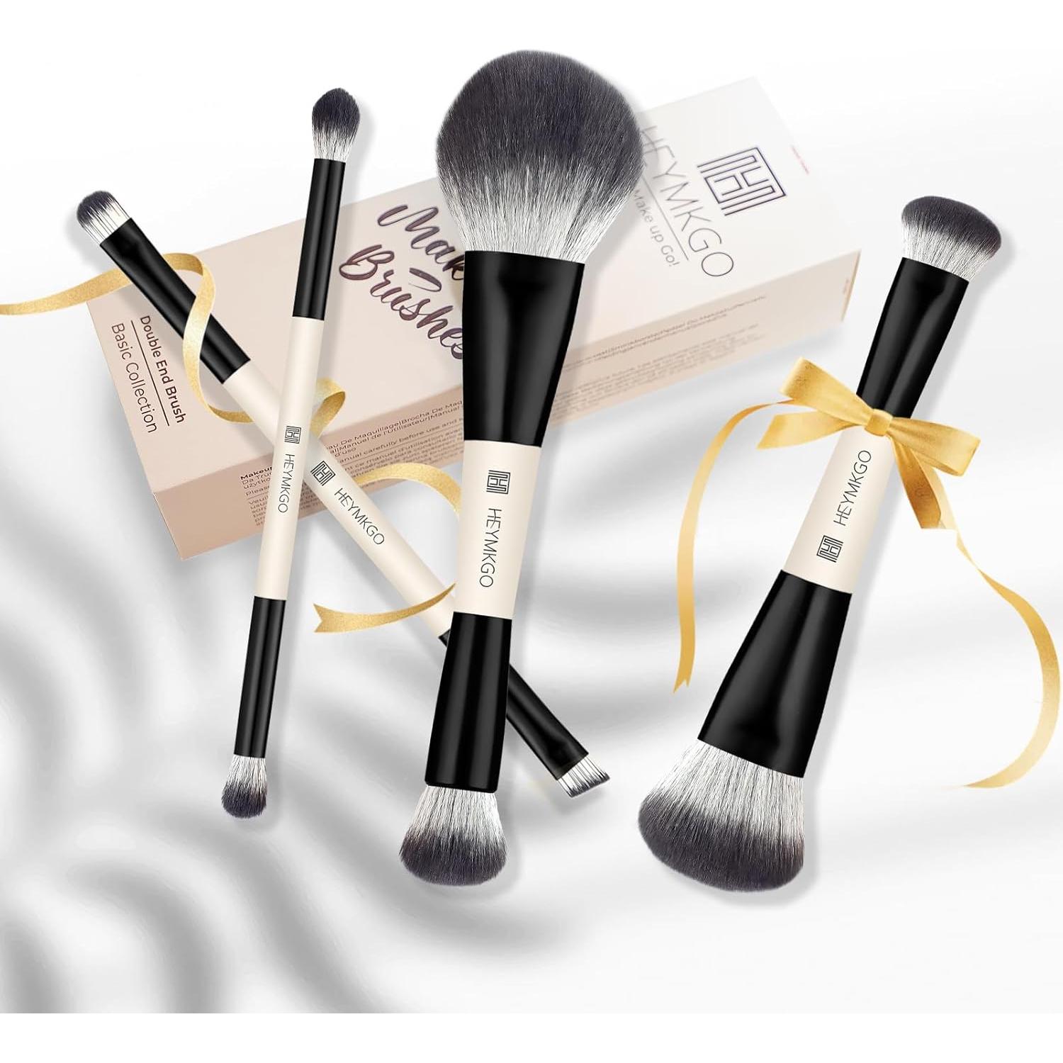 Juego de Brochas de Maquillaje HEYMKGO 4Pcs Doble Cara Negro