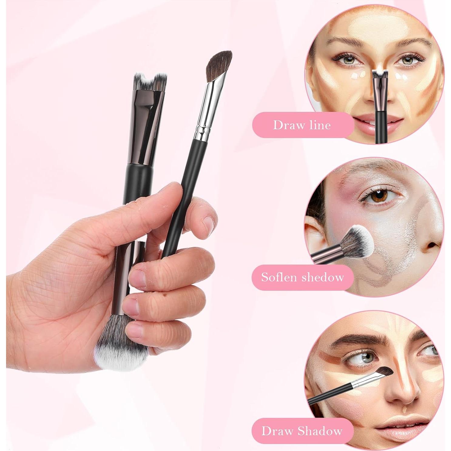 Brochas de Maquillaje Doble Cabeza GEEHUA para Contorno de Nariz