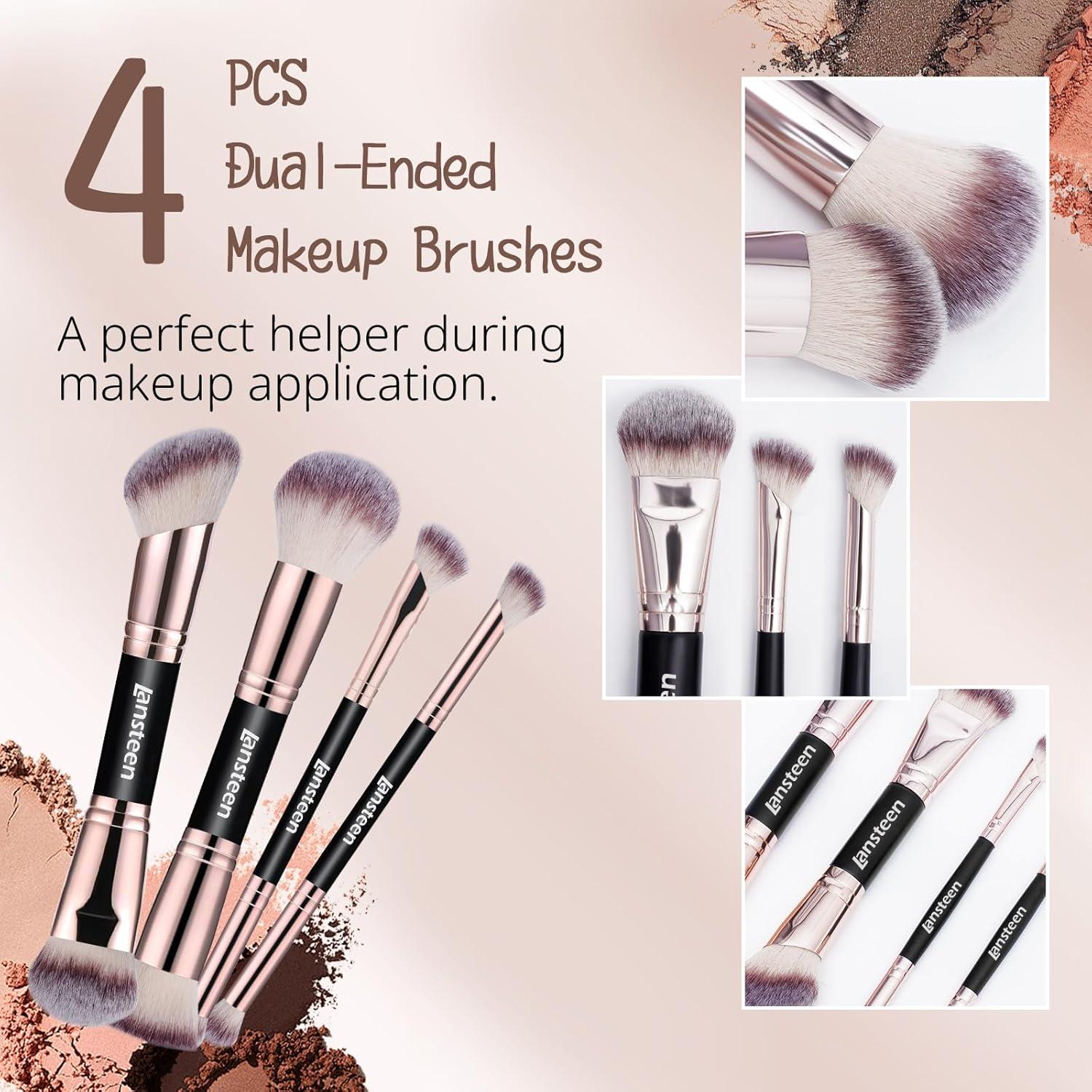 Juego de Brochas de Maquillaje Lansteen 4PCS Doble Cara