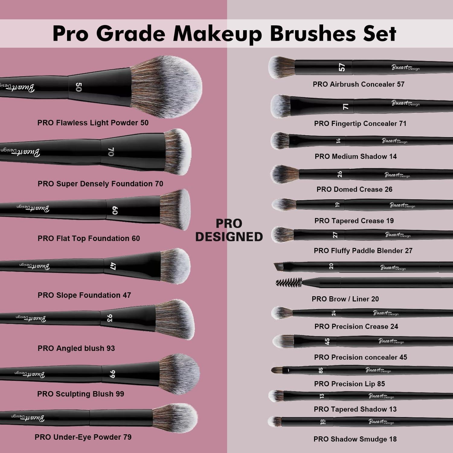 Set de 19 Pinceles de Maquillaje Profesional Bueart Diseño Vegano