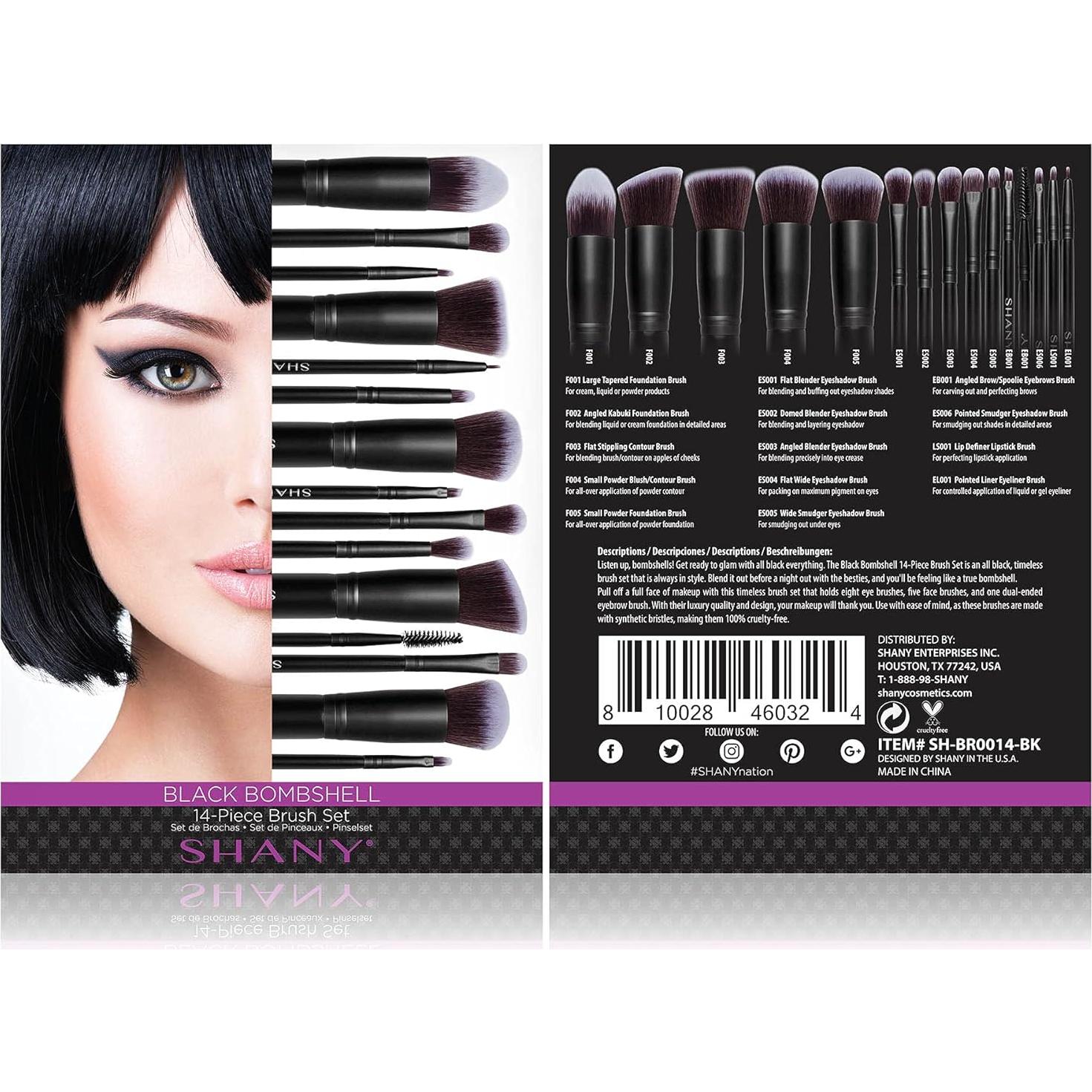 Set de 14 Pinceles de Maquillaje SHANY Bombshell Negra