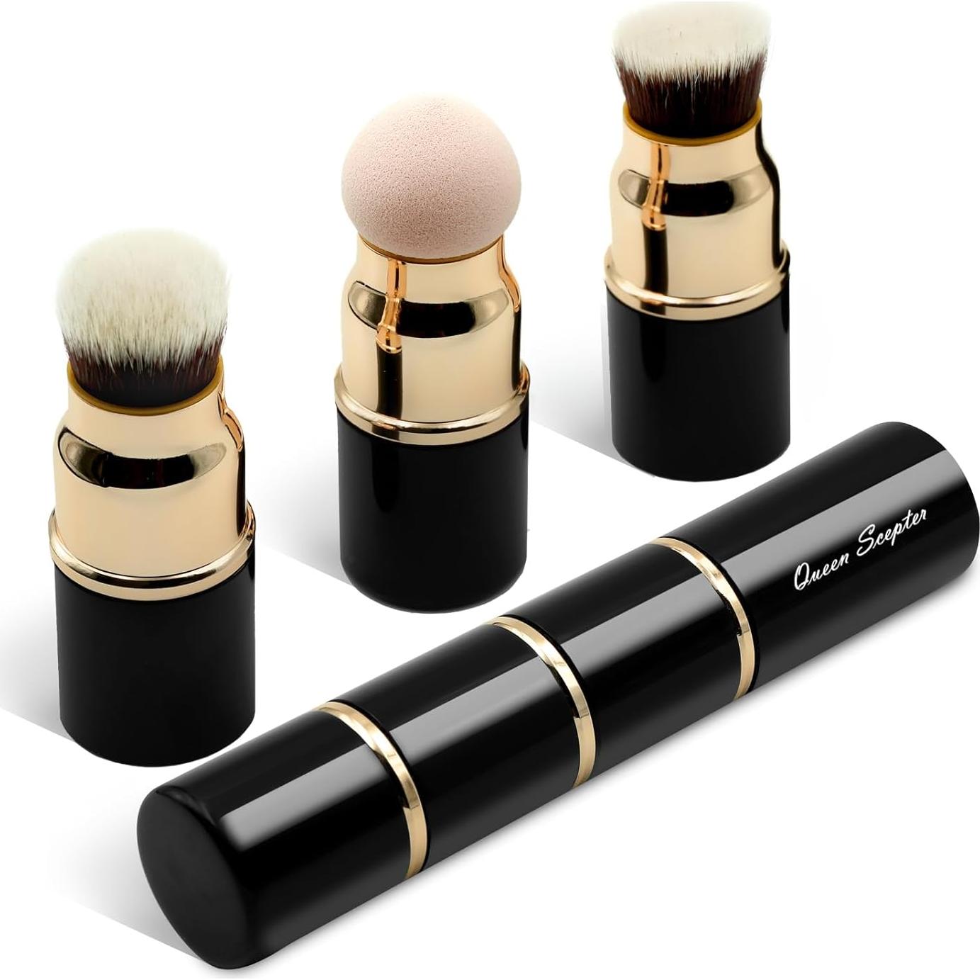 Set de Brochas de Maquillaje 3 en 1 Queen Scepter Kabuki Viaje