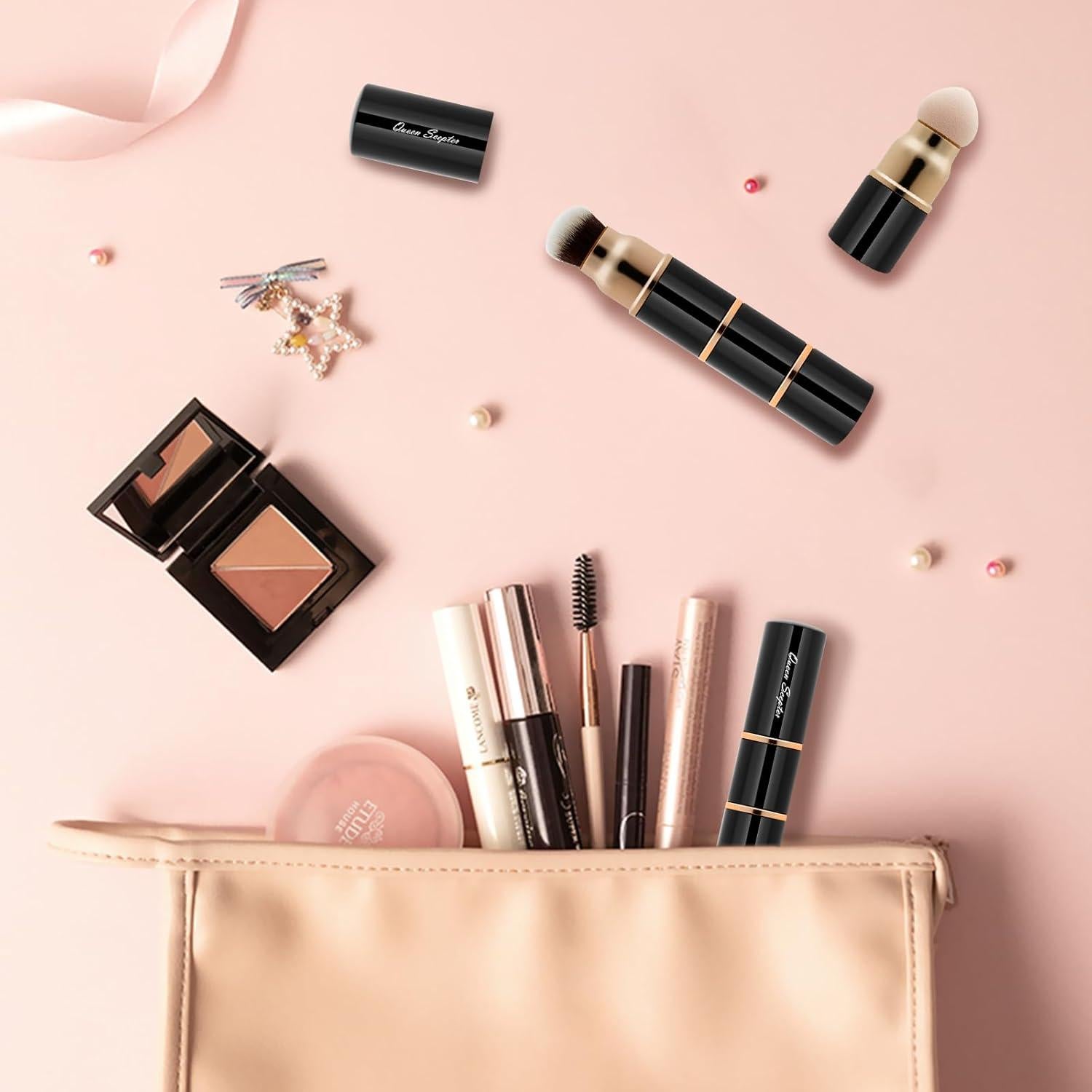 Set de Brochas de Maquillaje 3 en 1 Queen Scepter Kabuki Viaje