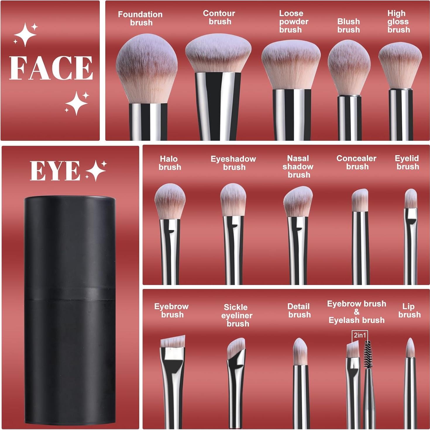 Conjunto de Brochas de Maquillaje BS-MALL 14 Piezas Sintéticas