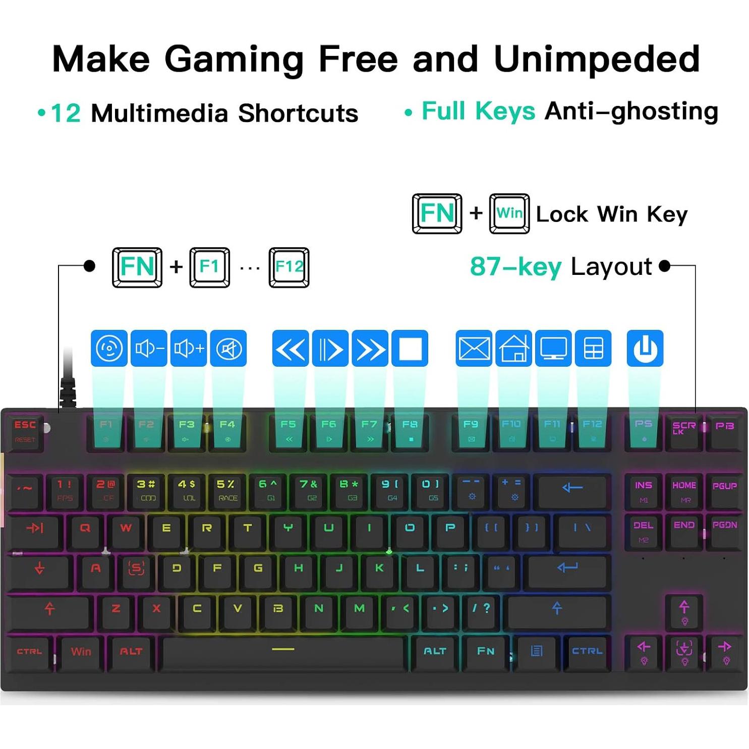 Teclado Mecánico MOTOSPEED MSCK82 RGB 87 Teclas Compacto