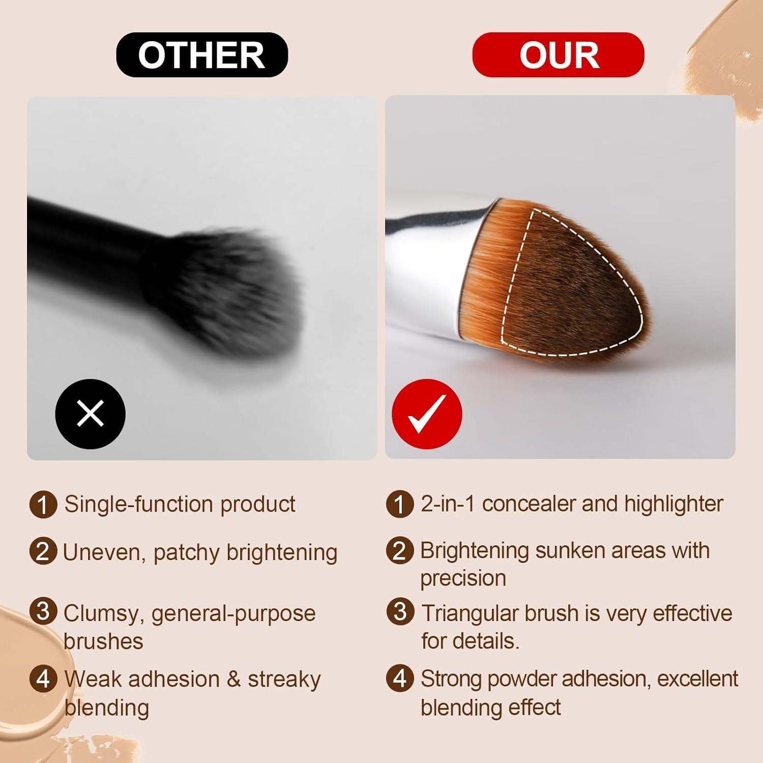 Brocha Correctora Triangular BEAUTYFACTOR para Maquillaje de Ojos