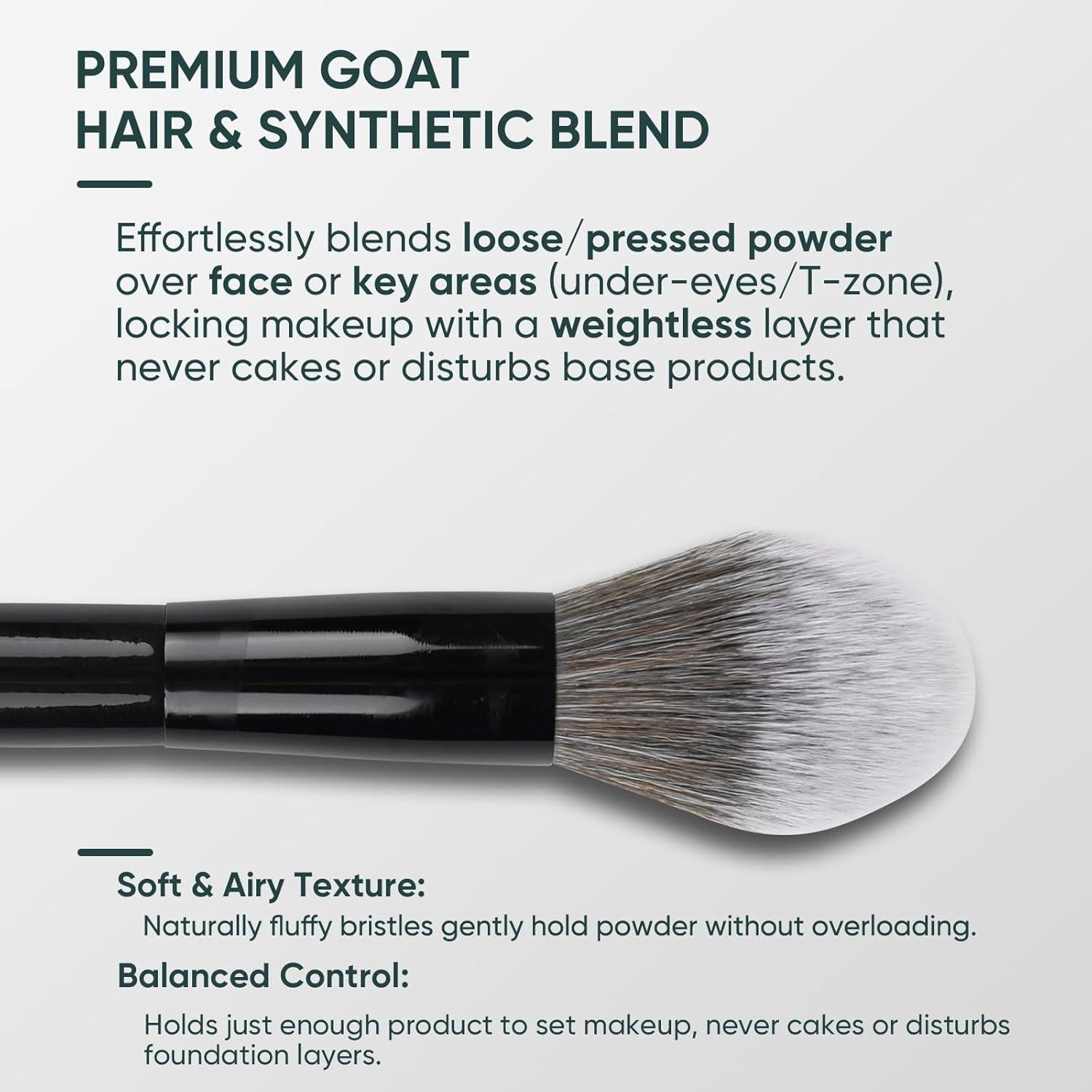 Brocha de Polvo Profesional Glintmagic+ Tapered 20cm Cerdas Suaves