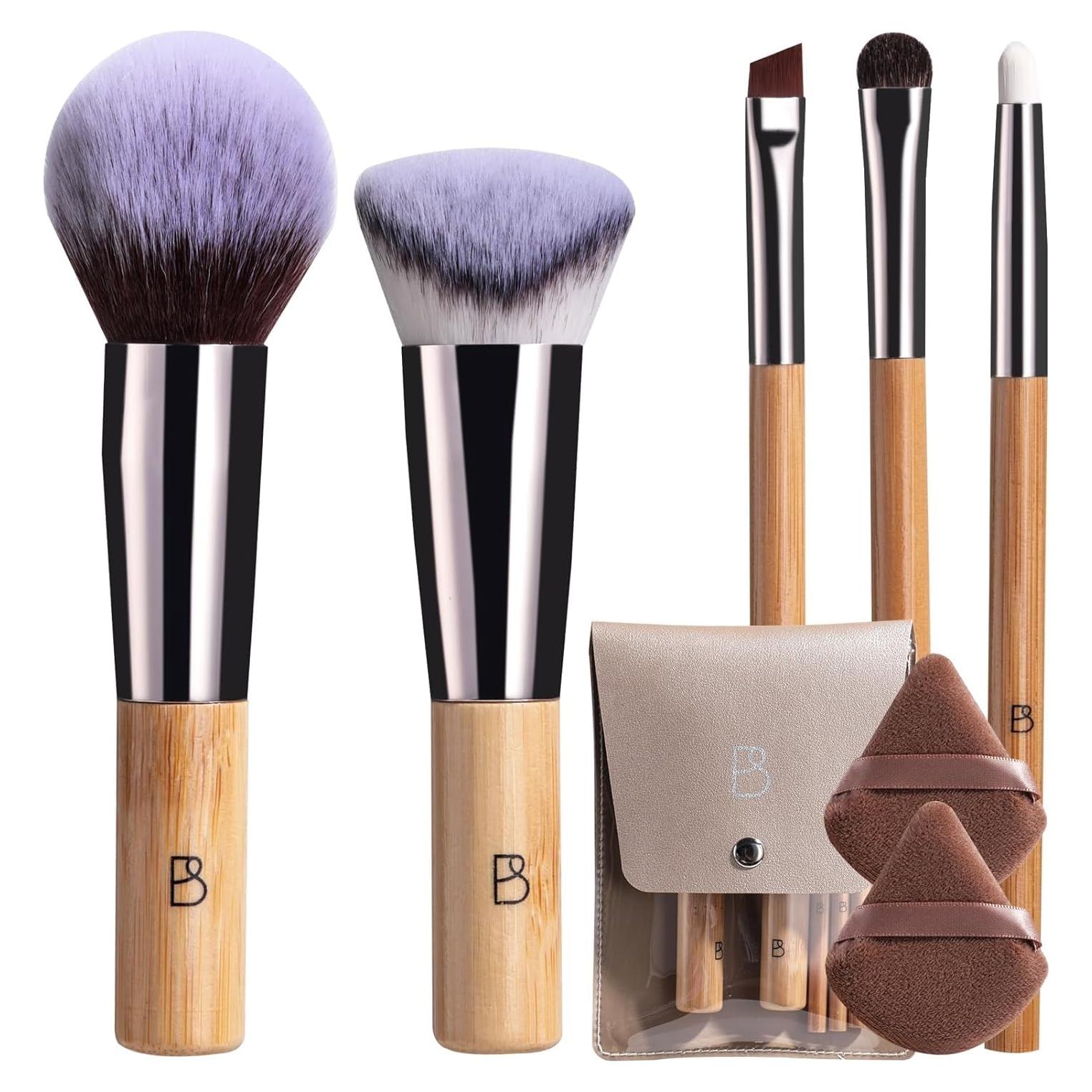 Juego de Brochas de Maquillaje BS-MALL 7 Piezas con Puff Bambú