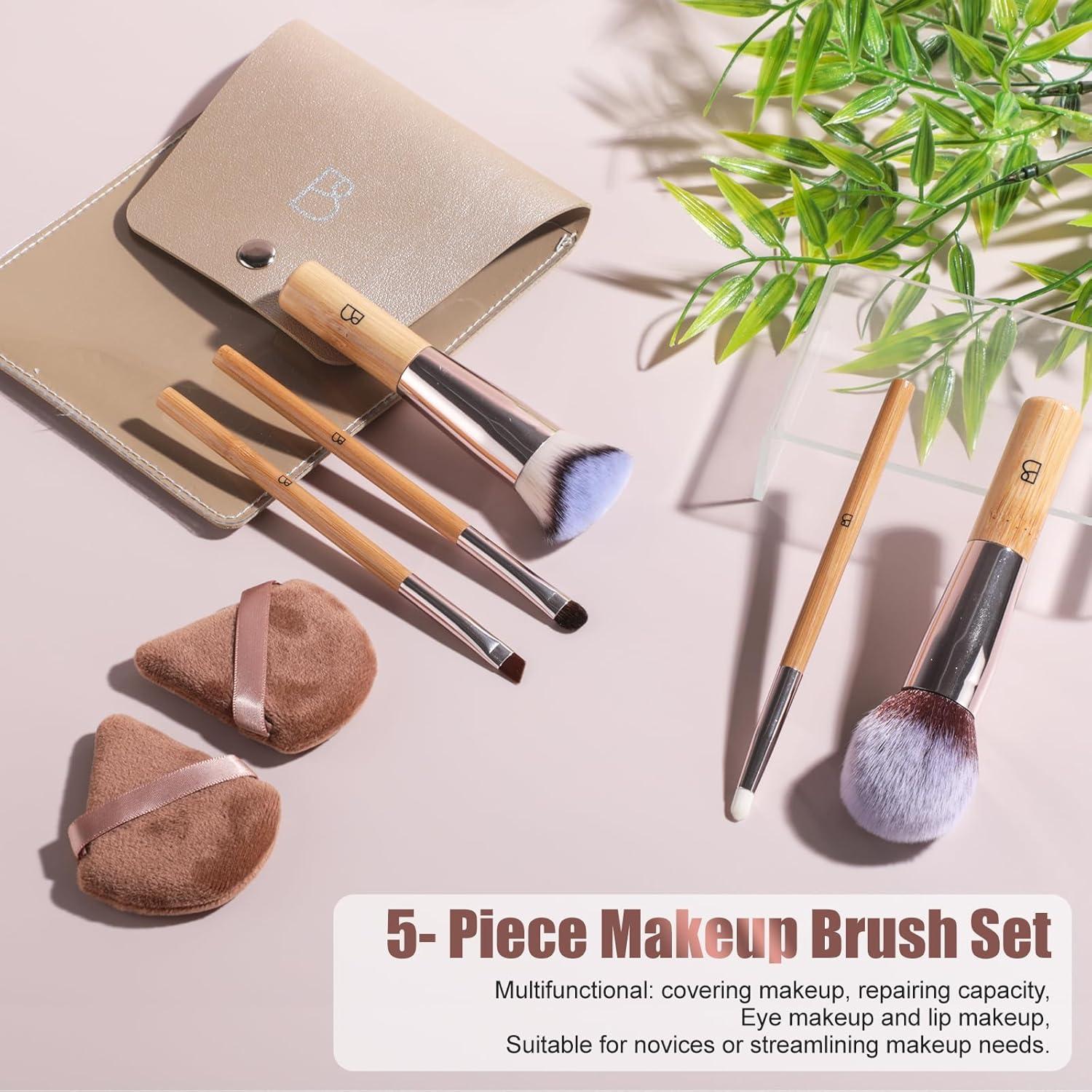 Juego de Brochas de Maquillaje BS-MALL 7 Piezas con Puff Bambú