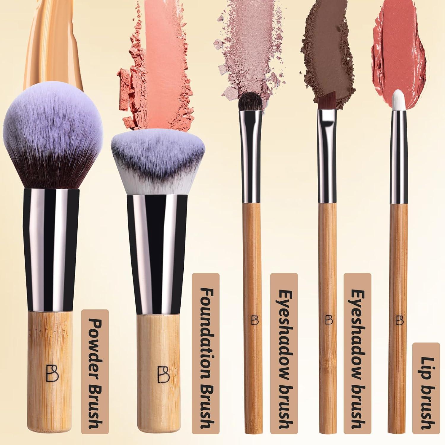Juego de Brochas de Maquillaje BS-MALL 7 Piezas con Puff Bambú