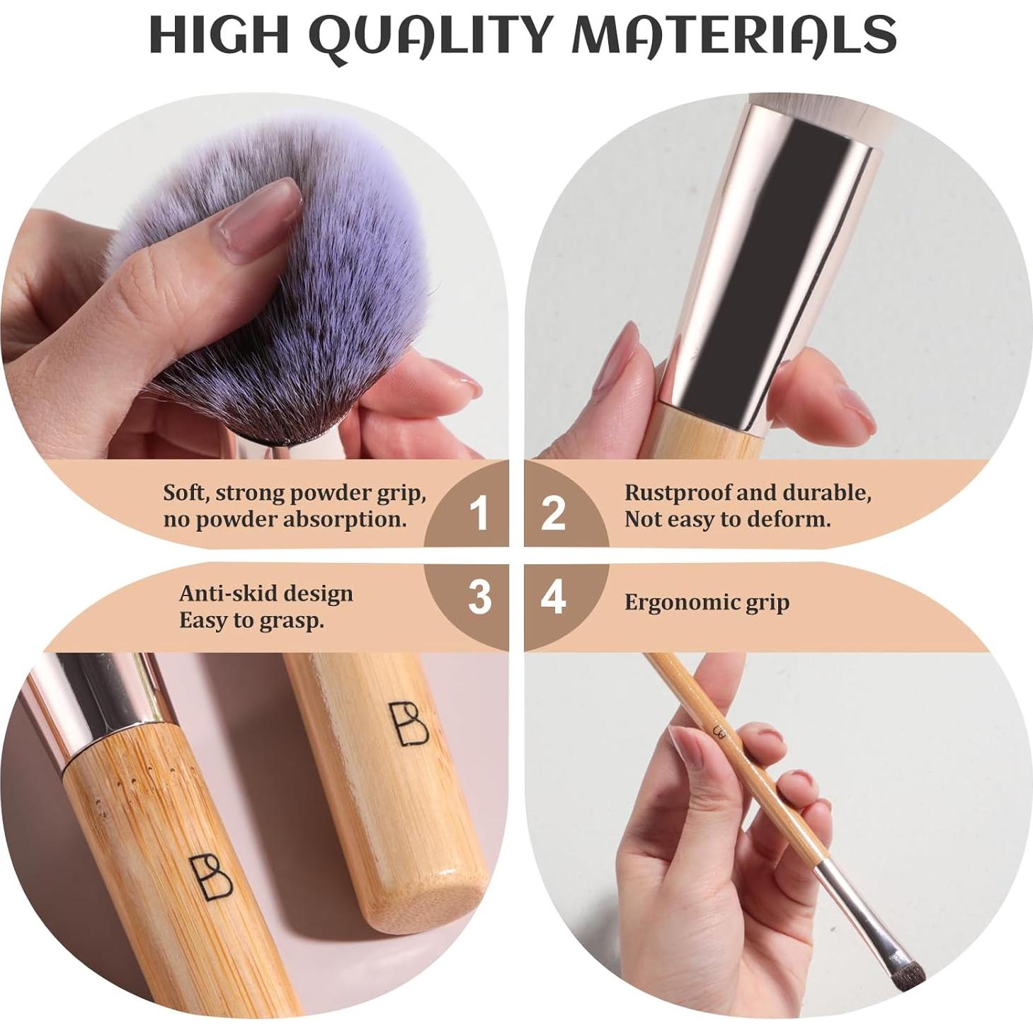 Juego de Brochas de Maquillaje BS-MALL 7 Piezas con Puff Bambú