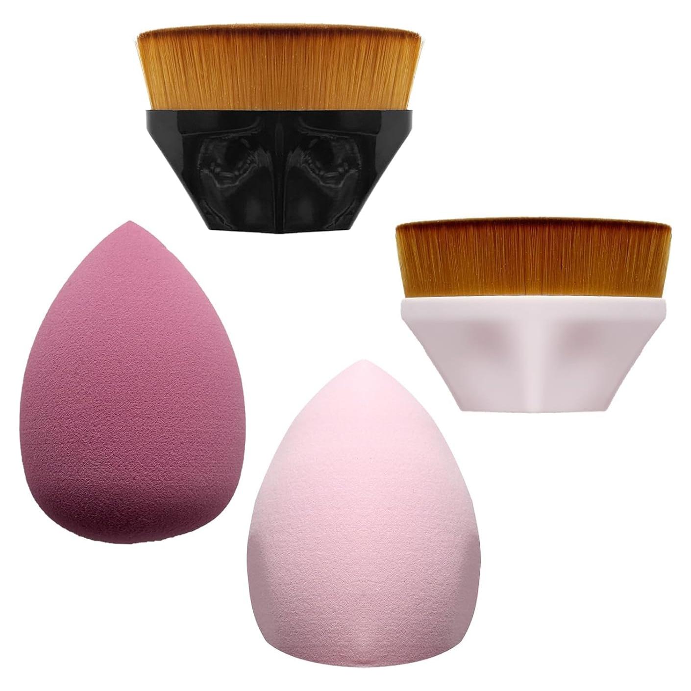 Juego de 2 Pinceles y 2 Esponjas de Maquillaje Beige