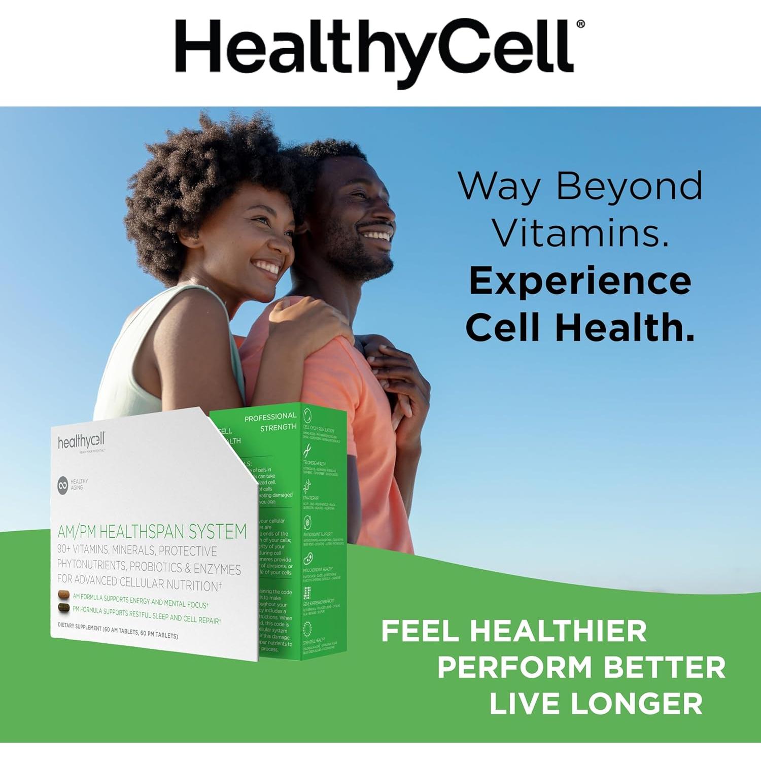 HealhtyCell AM/PM Healthspan System - 90+ Vitamins, Minerals, Protective Phytonutrients, Probiotics & Enzymes for Advanced Cellular Nutrition - 60 AM Tablets & 60 PM Tablets