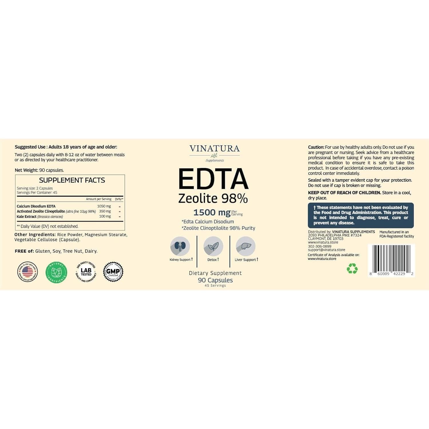 Cápsulas de EDTA 1500mg Vinatura - Soporte Hepático 90 Unidades