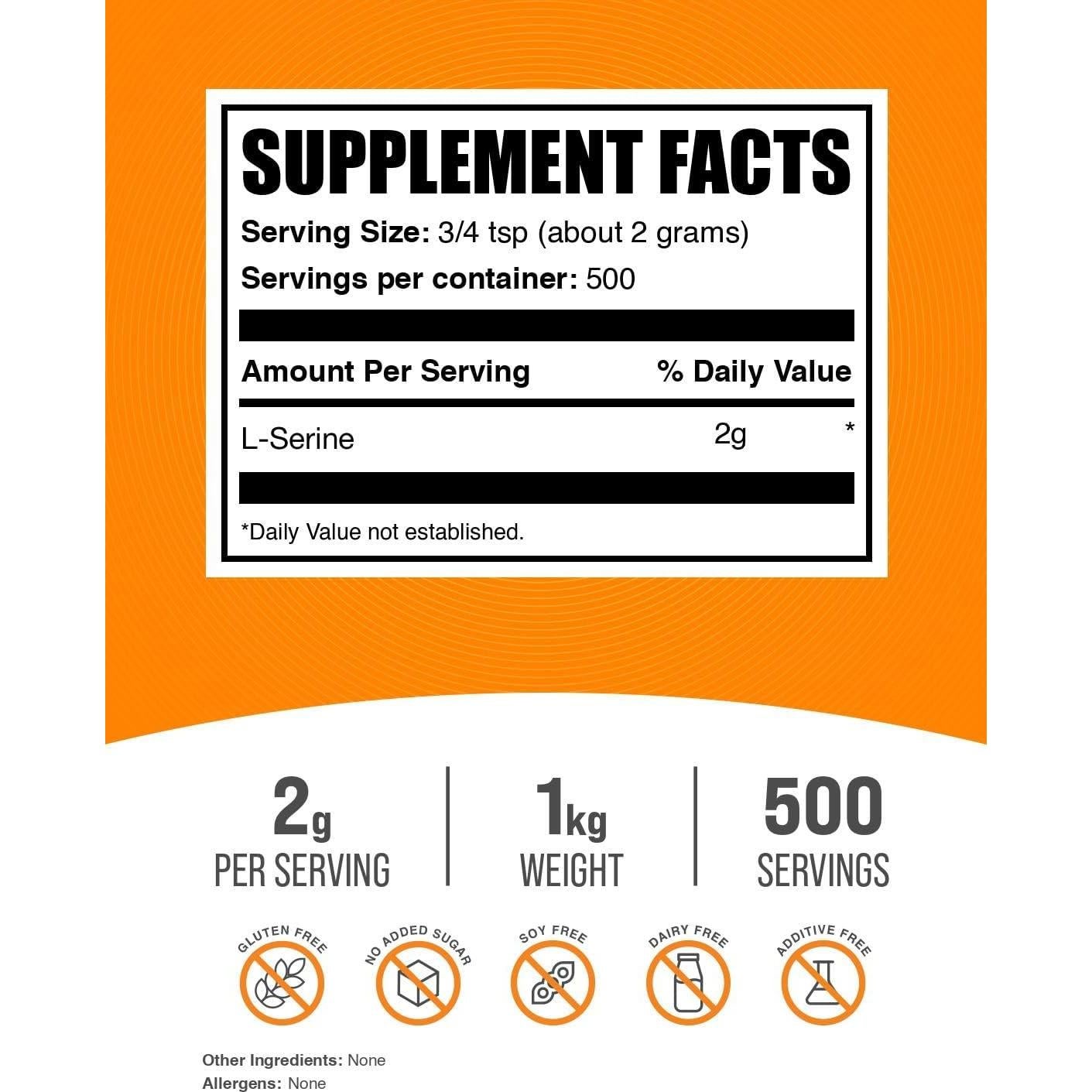 Polvo de L-Serina BulkSupplements 1kg - Suplemento Sin Sabor