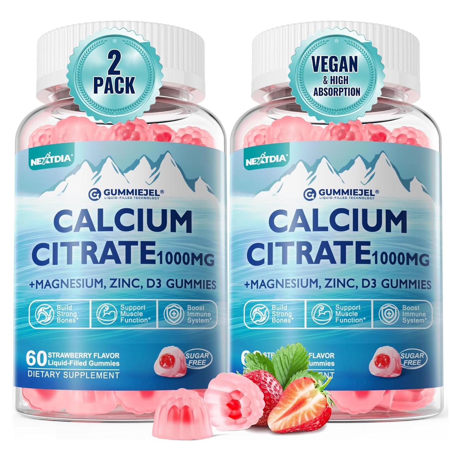 Citrato de Calcio 1000mg Gominolas Veganas con Magnesio y D3