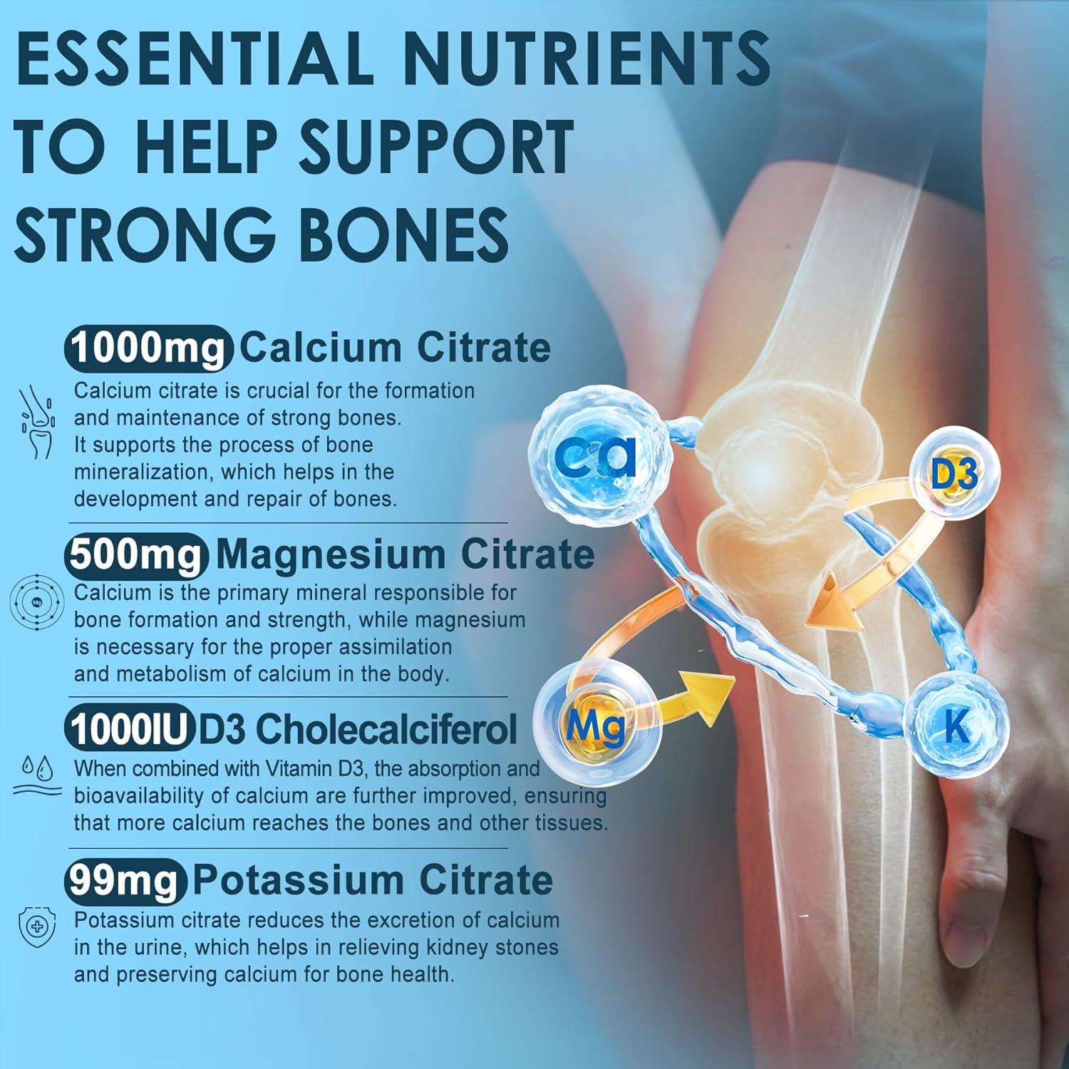 Citrato de Calcio 1000mg Gominolas Veganas con Magnesio y D3