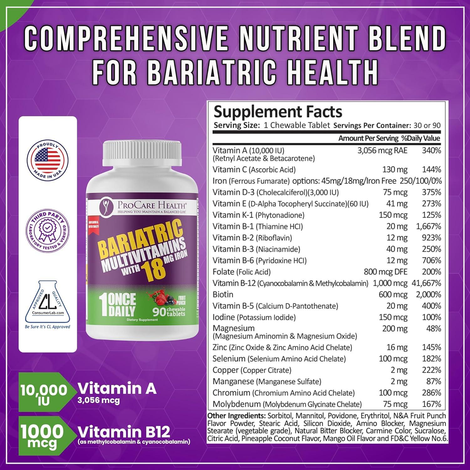 Multivitamina Masticable ProCare Health Bariátrica 90 Tabletas Fruta Punch