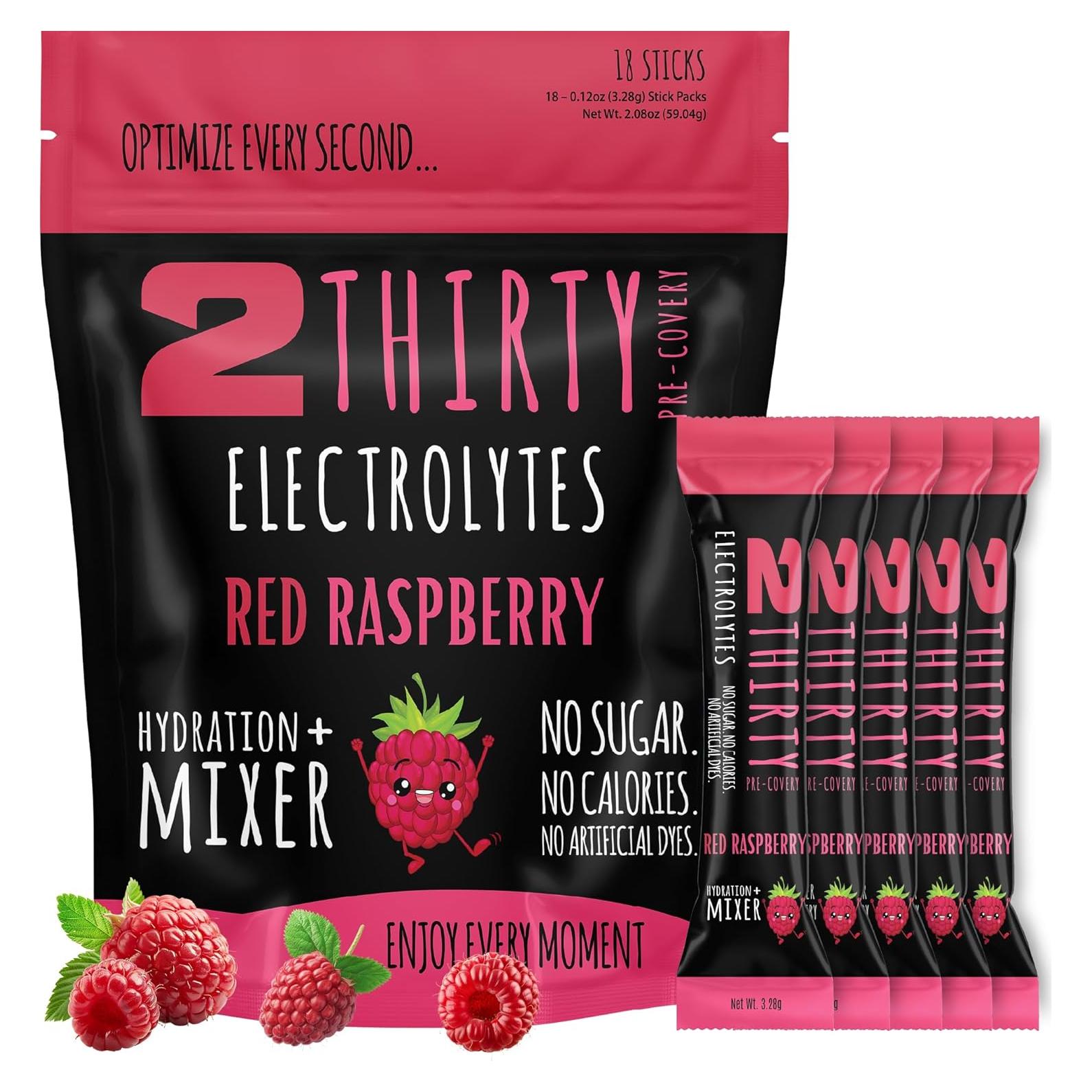 Polvo de Electrolitos Sin Azúcar 2THIRTY Frambuesa 18 Palitos