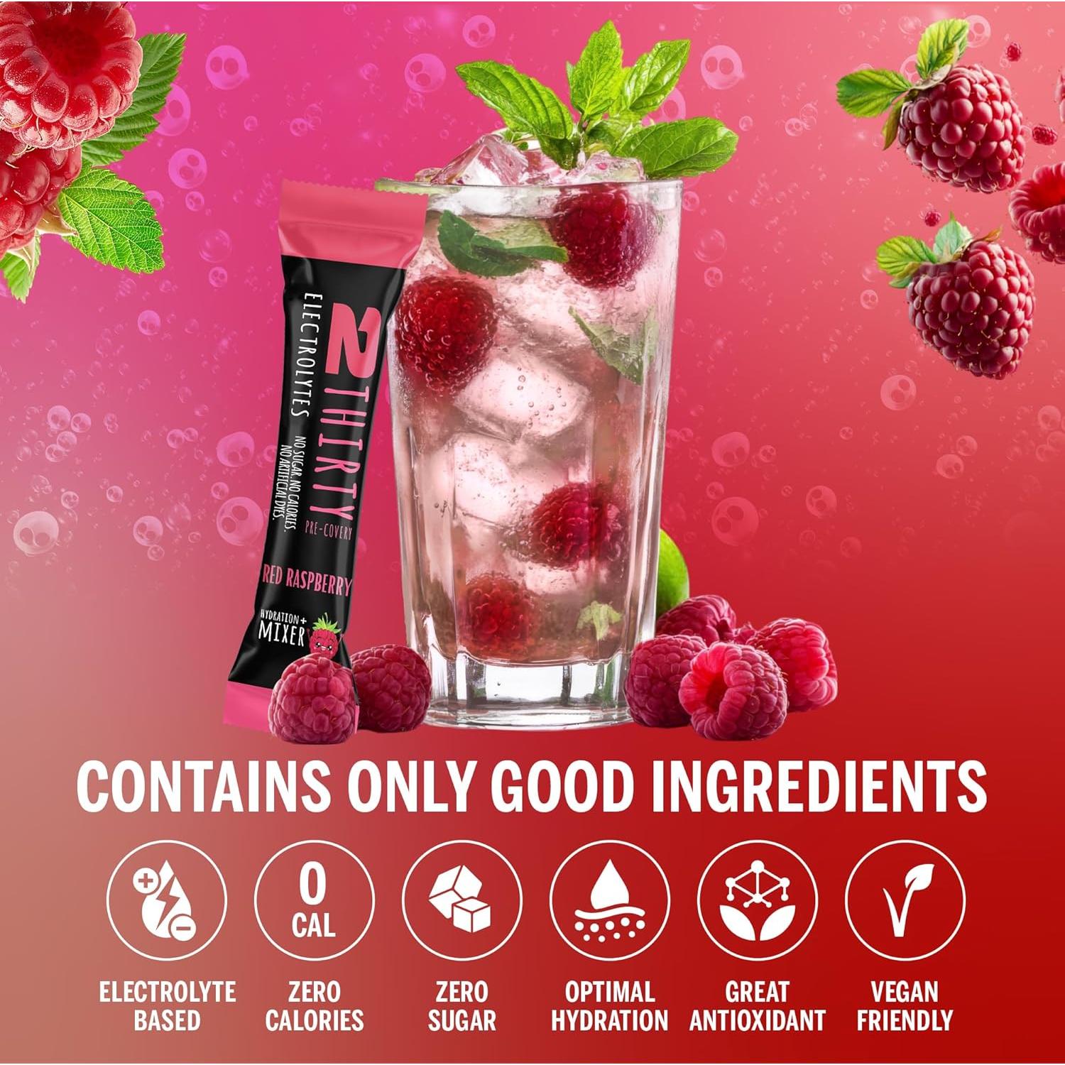 Polvo de Electrolitos Sin Azúcar 2THIRTY Frambuesa 18 Palitos