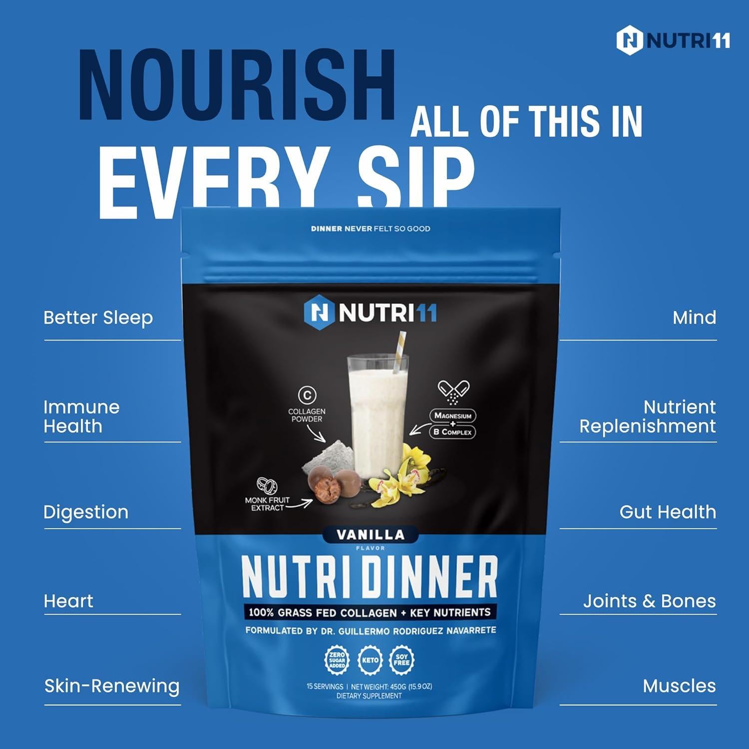 NutriDinner Nutrillermo | Polvo de Colágeno con Magnesio 450g