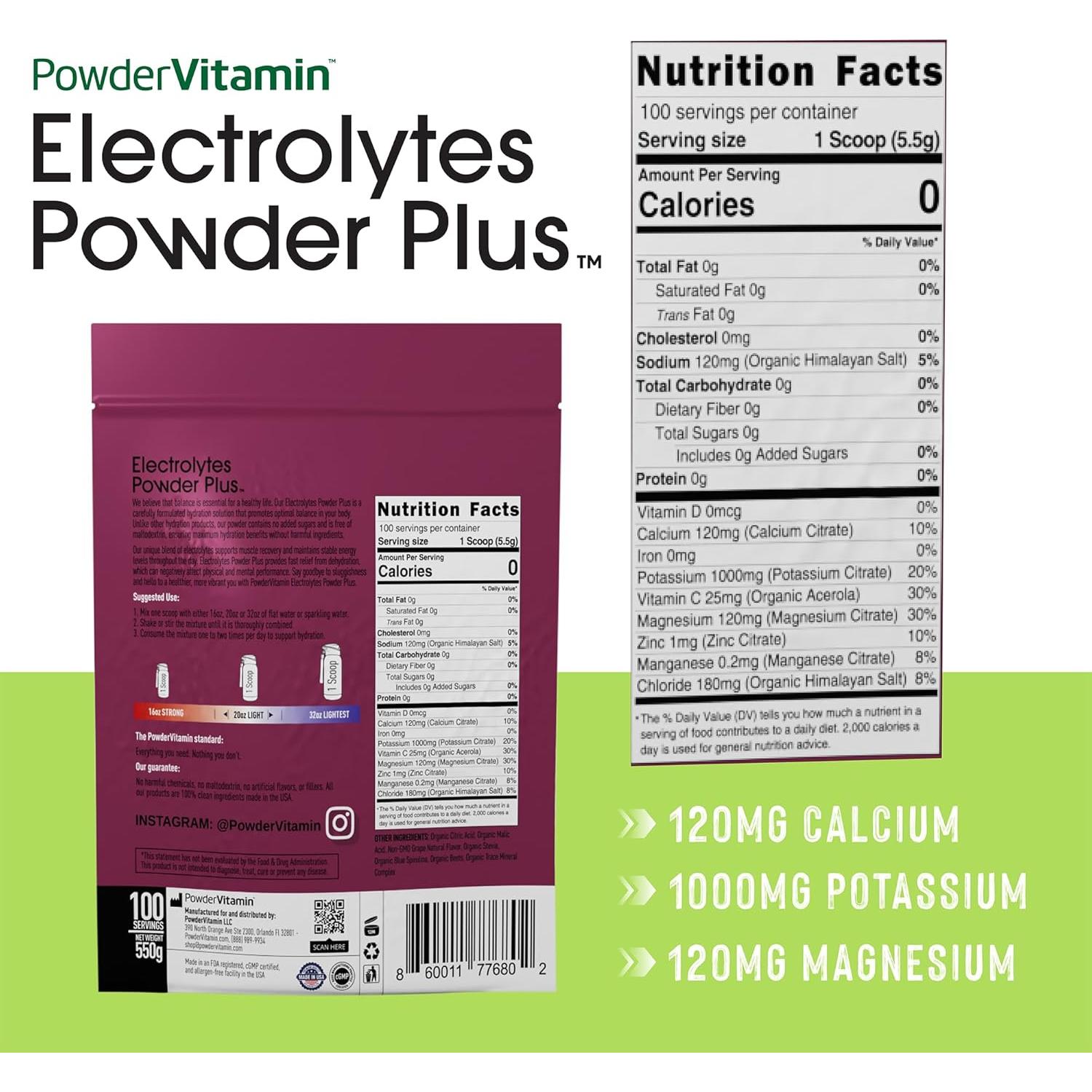 Polvo de Electrolitos Plus Uva 550g - Sin Azúcar, Keto, 100 Porciones