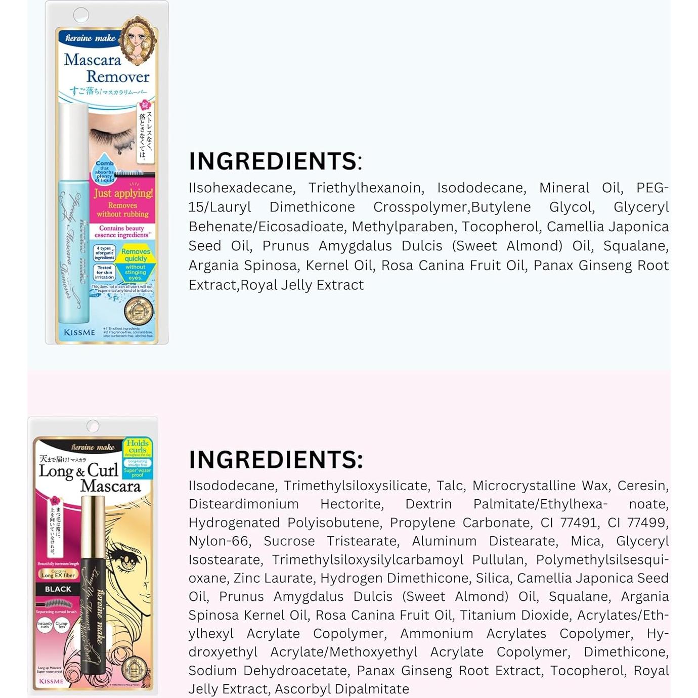 Máscara de Pestañas Resistente al Agua KissMe + Removedor 2 Set