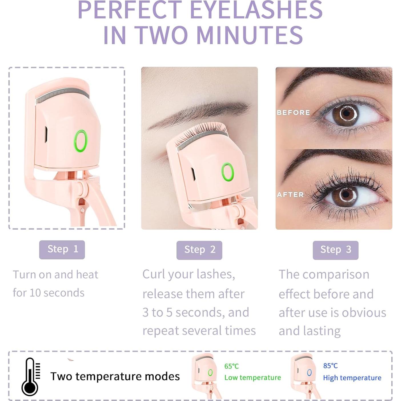 Rizador de Pestañas Calentado MVVKUUI Portátil 2 Modos 132g