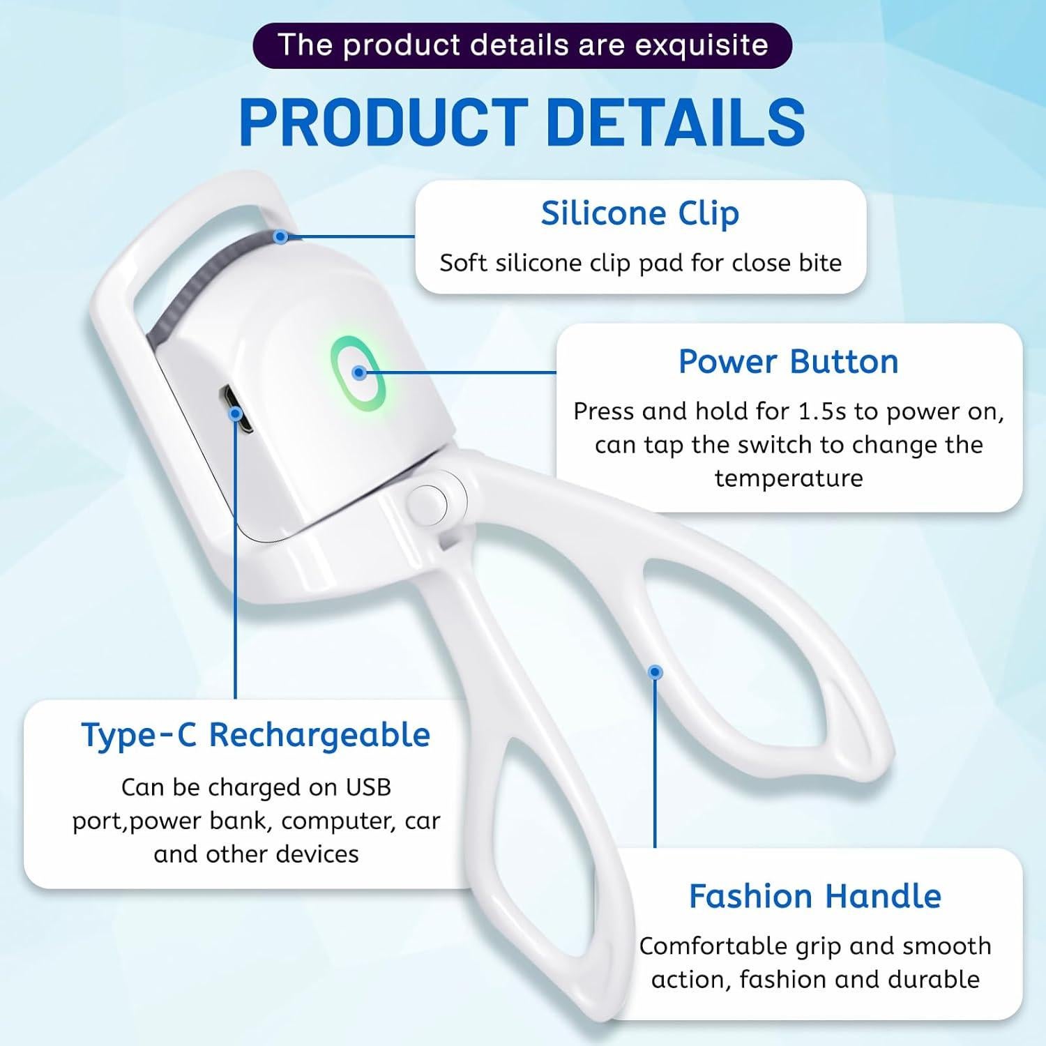 Rizador de Pestañas Calentado MVVKUUI Portátil 2 Modos 132g