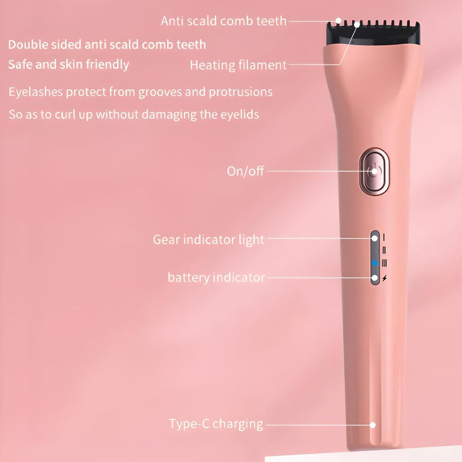 Rizador de Pestañas Eléctrico PINjiaju Rosa 3 Temperaturas