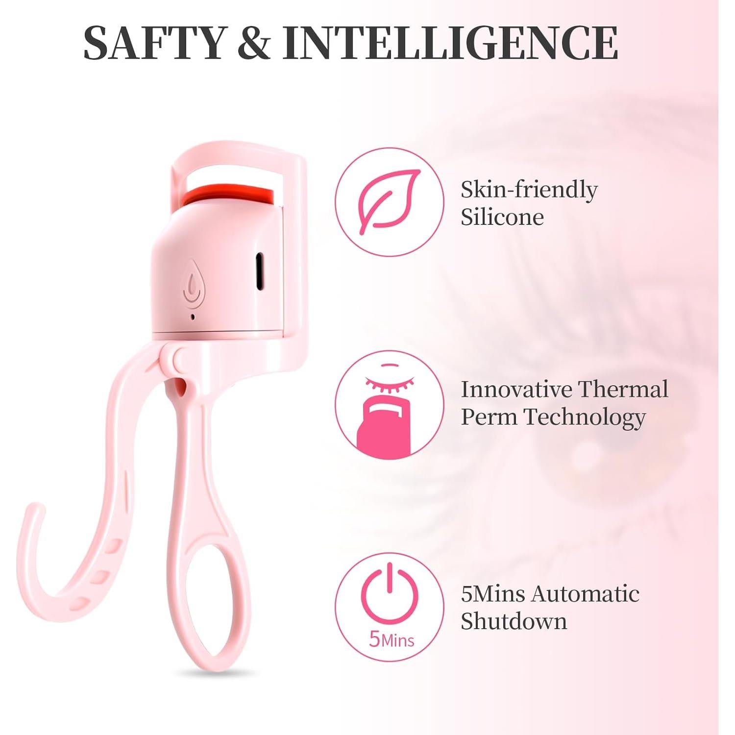 Rizador de Pestañas Calentado Beibunhn Rosa Recargable 24h