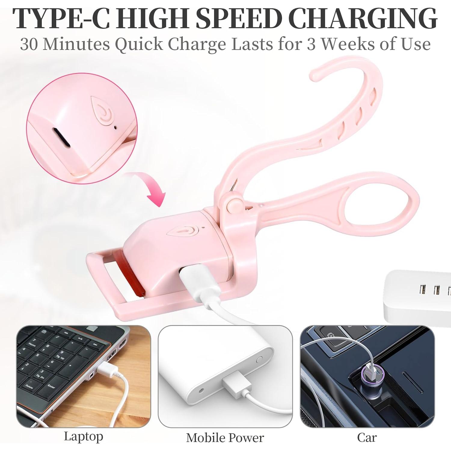 Rizador de Pestañas Calentado Beibunhn Rosa Recargable 24h